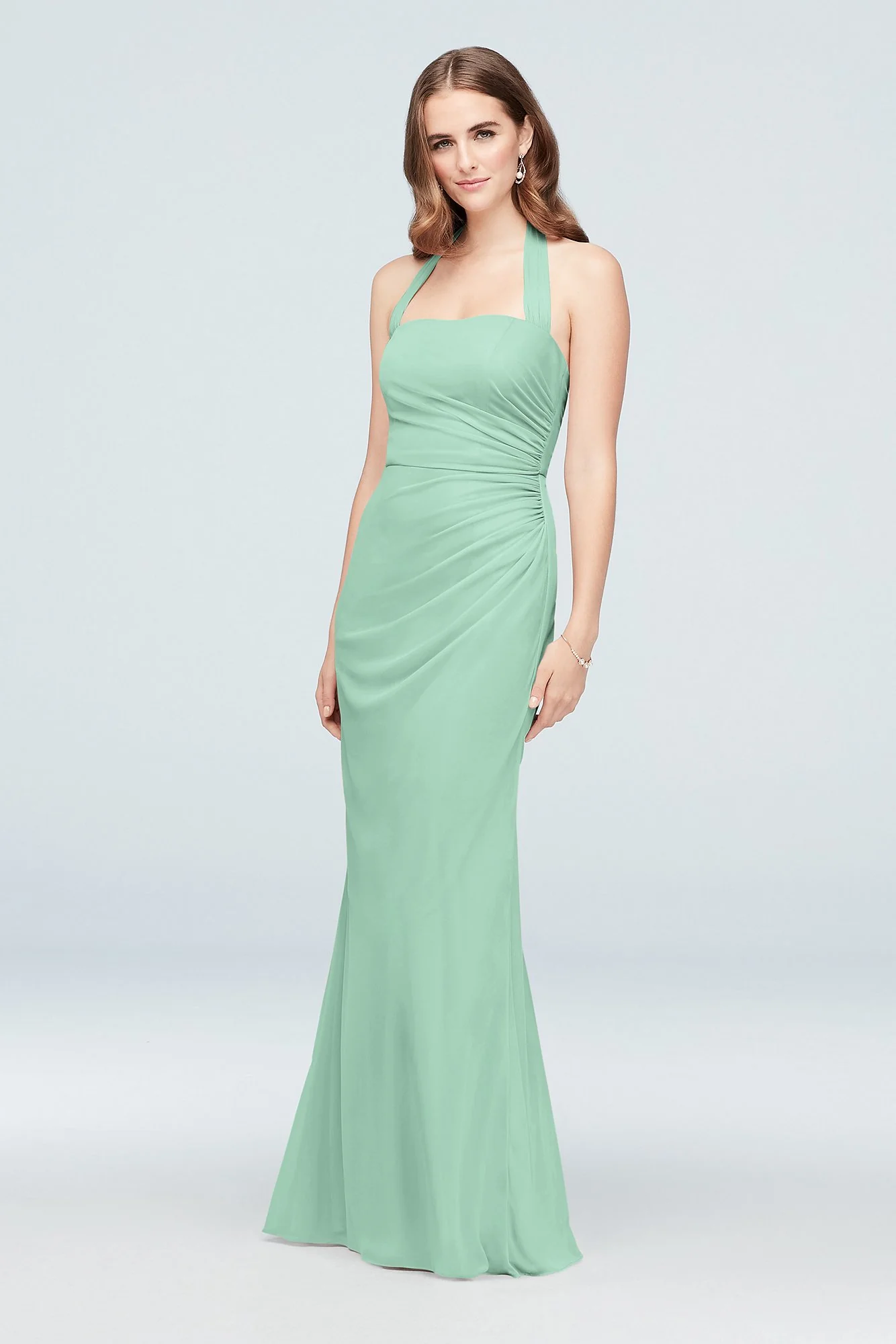 Ruched Mesh Halter Bridesmaid Dress - Image 88