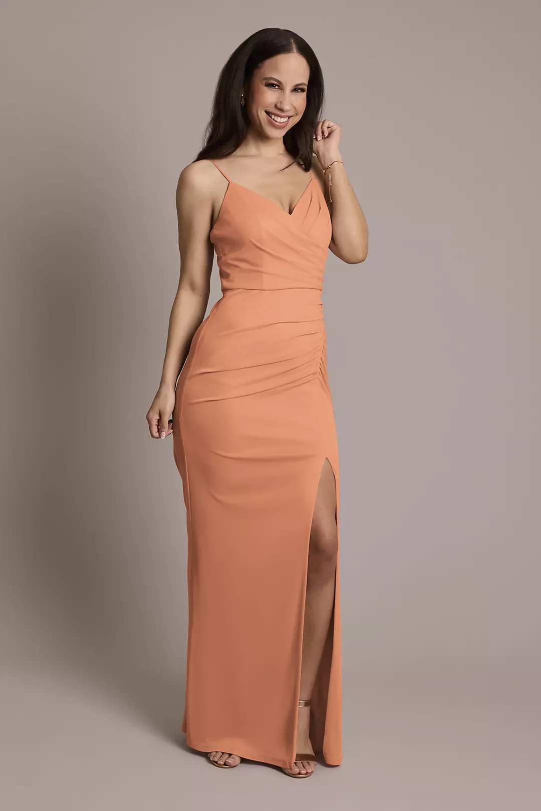Ruched Mesh Spaghetti Strap Dress - Image 100