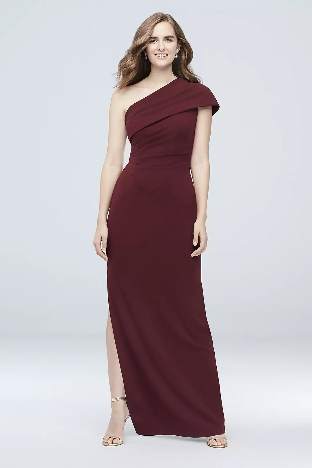 Ruched One-Shoulder Stretch Crepe Dress - Image 7