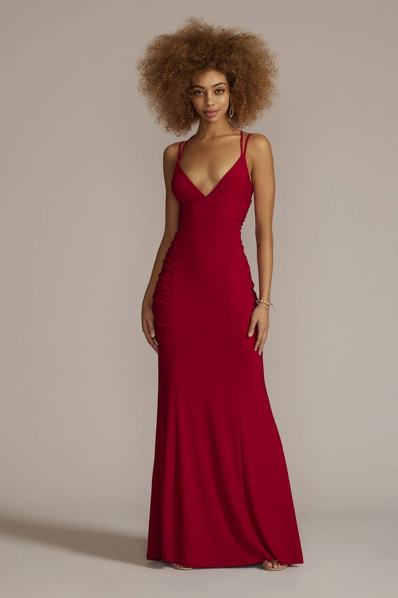 Ruched Panel Plunging Sheath Gown
