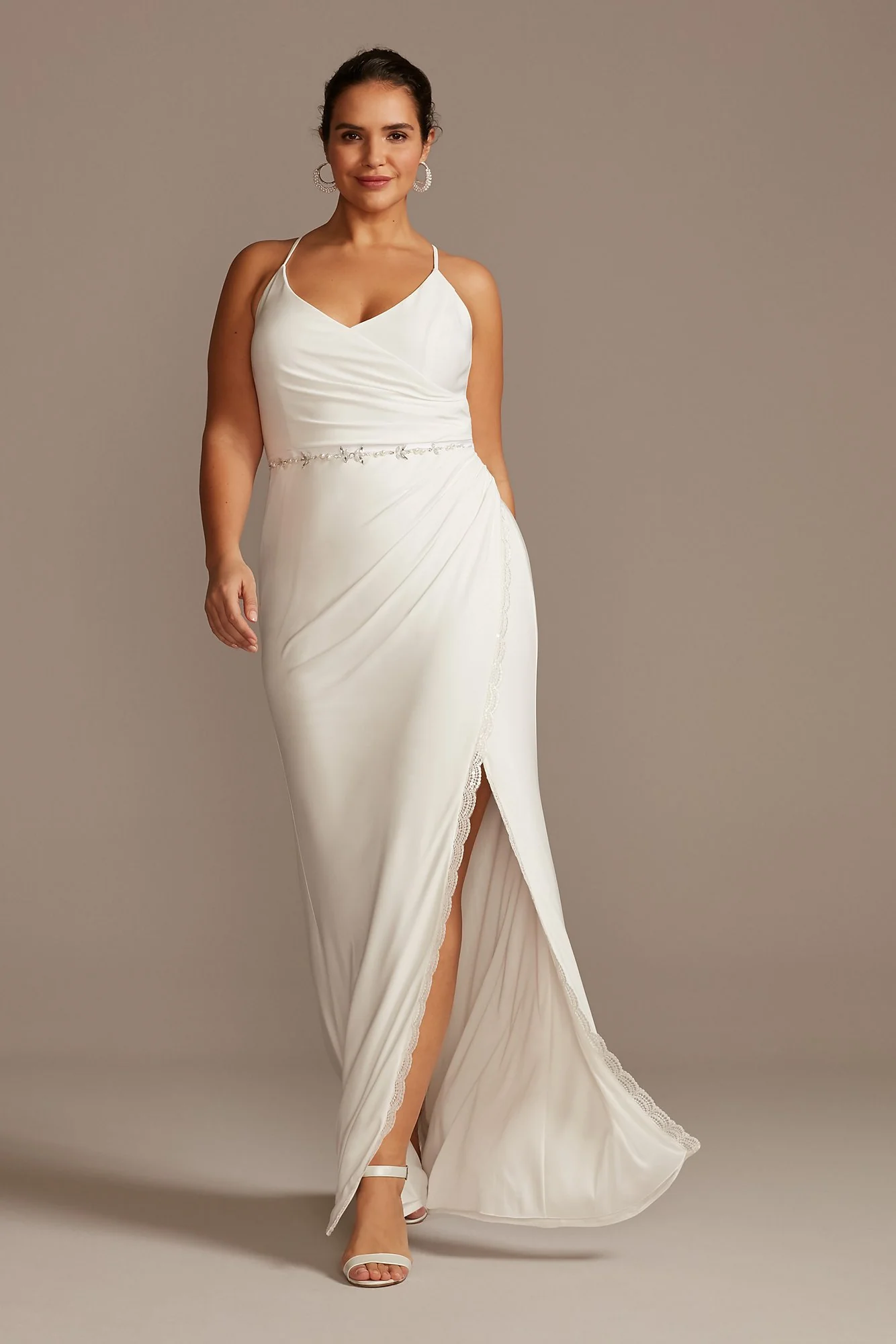 Ruched Skinny Strap Dress with Lace Slit - Image 2