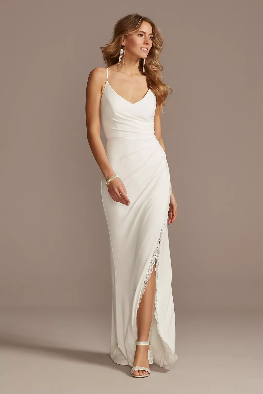 Ruched Skinny Strap Dress with Lace Slit - Image 7