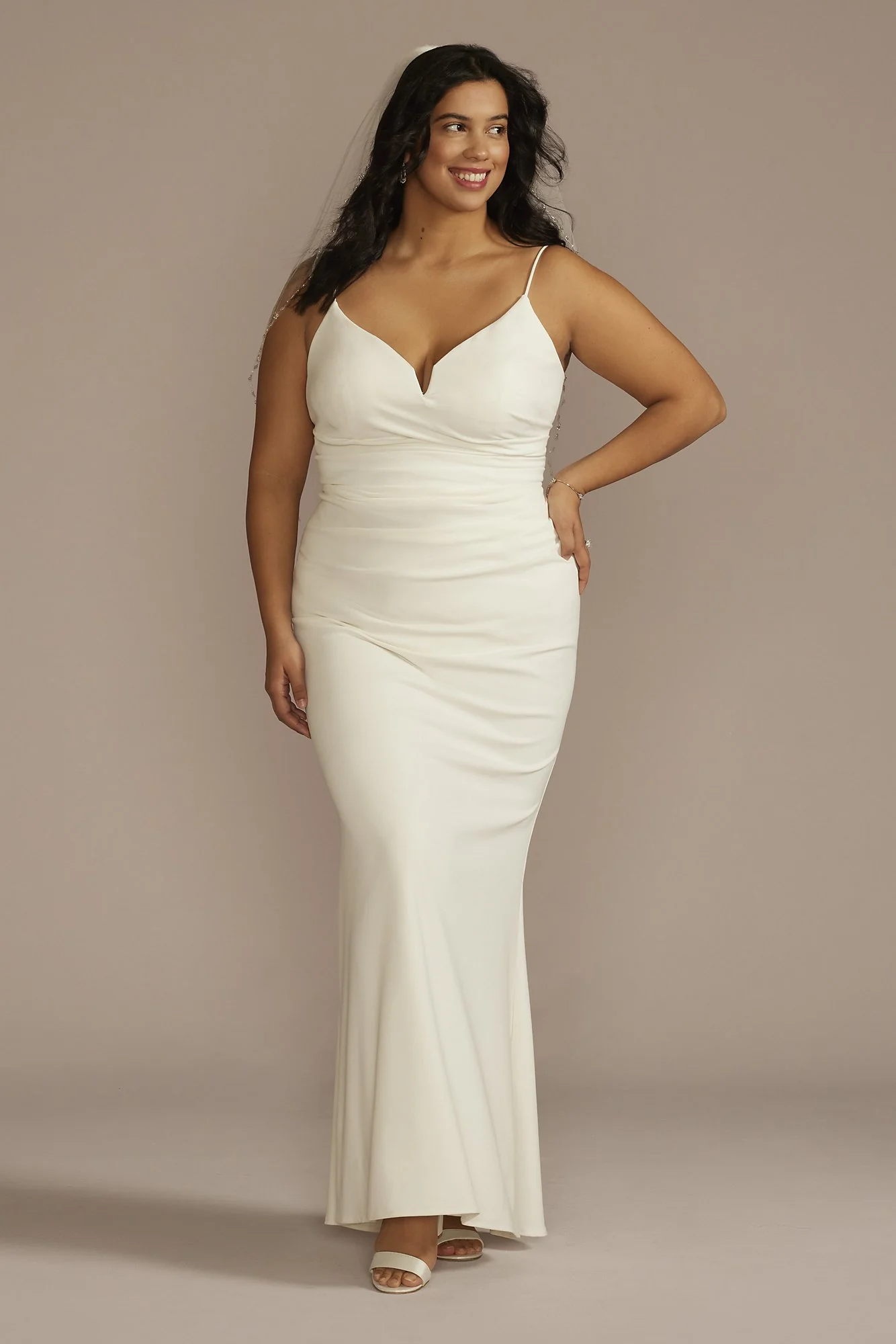 Ruched V-Neck Spaghetti Strap Sheath Wedding Dress