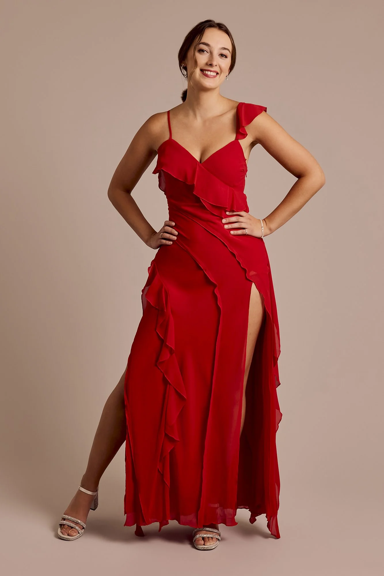 Ruffle Chiffon Sheath Dress