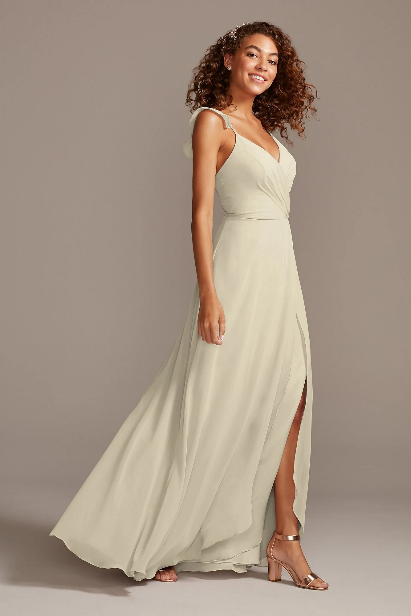 Ruffle Spaghetti Strap Chiffon Dress - Image 98