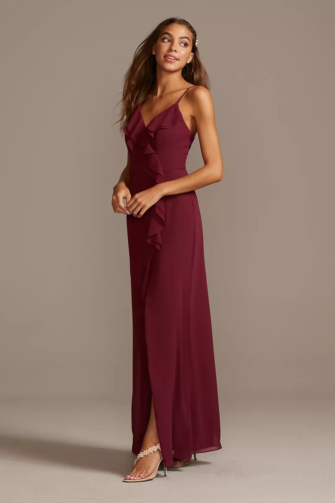 Ruffle Spaghetti-Strap Chiffon Dress with Slit - Image 15