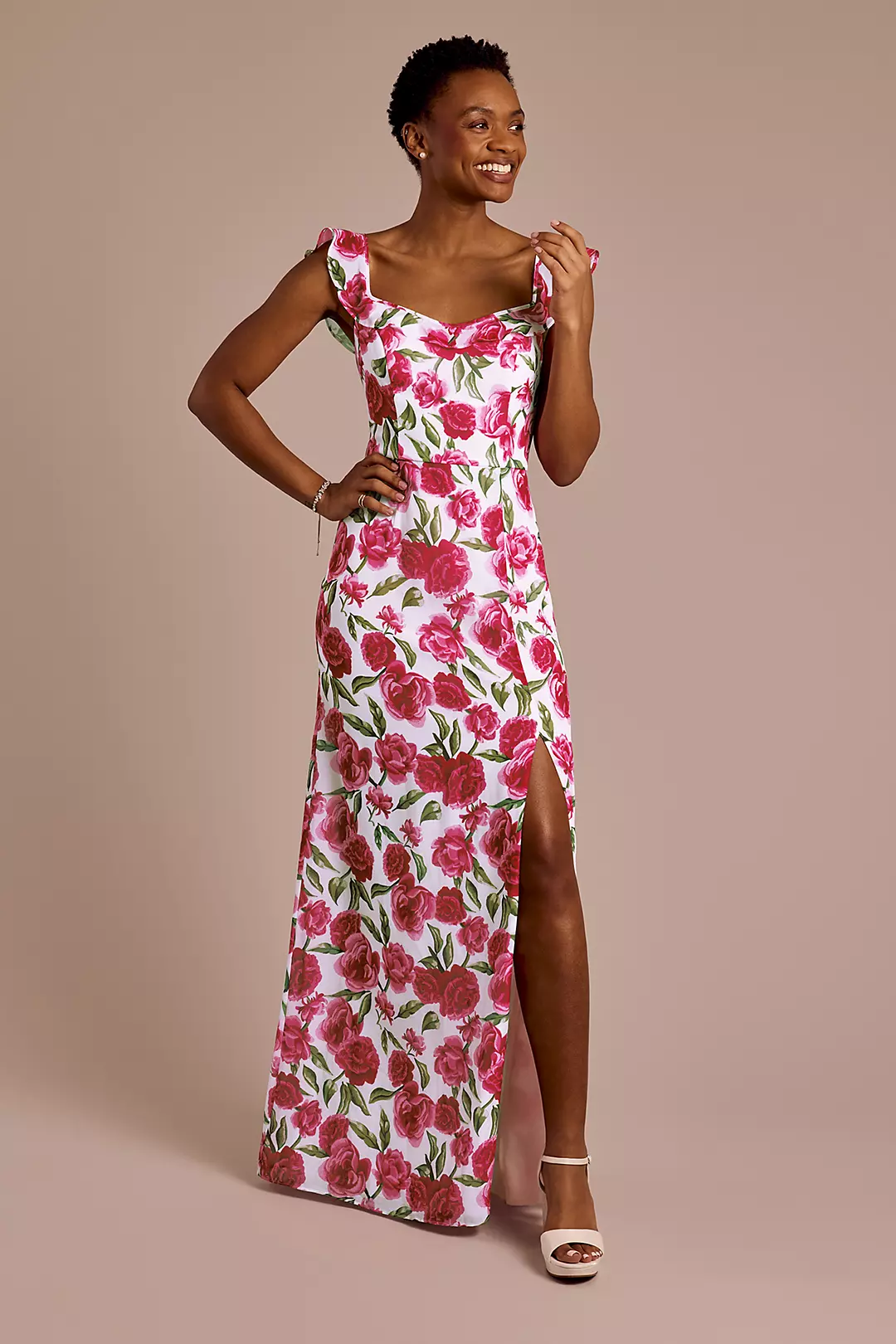 Ruffle Strap Scoop Neck Floral Chiffon Dress - Image 49