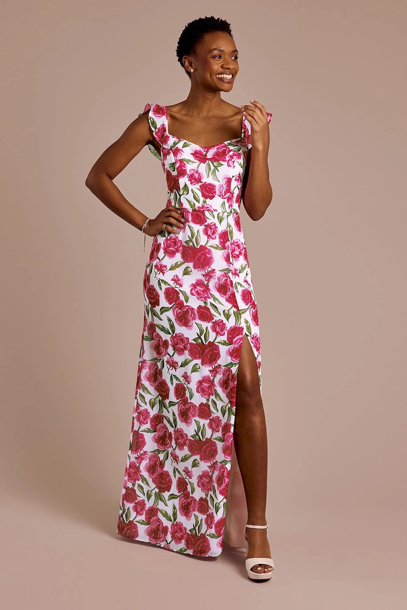 Ruffle Strap Scoop Neck Floral Chiffon Dress - Image 6
