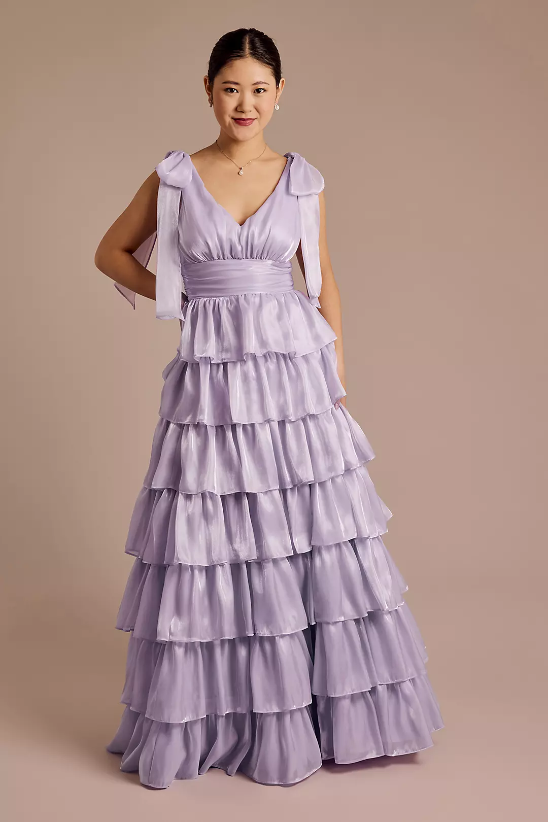 Ruffle Tier Organza Ball Gown with Bows - Image 2