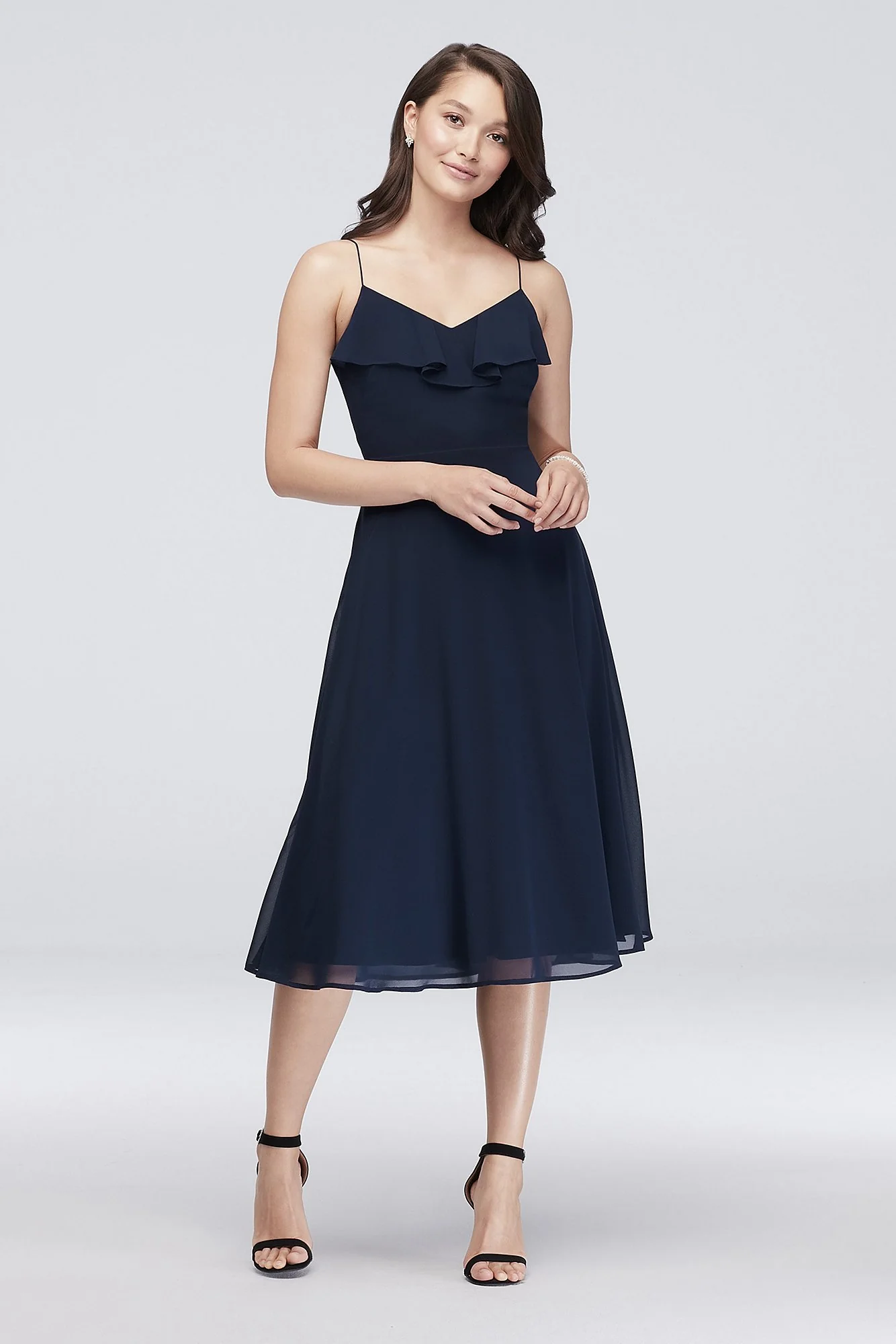 Ruffled Chiffon Bridesmaid Midi Dress