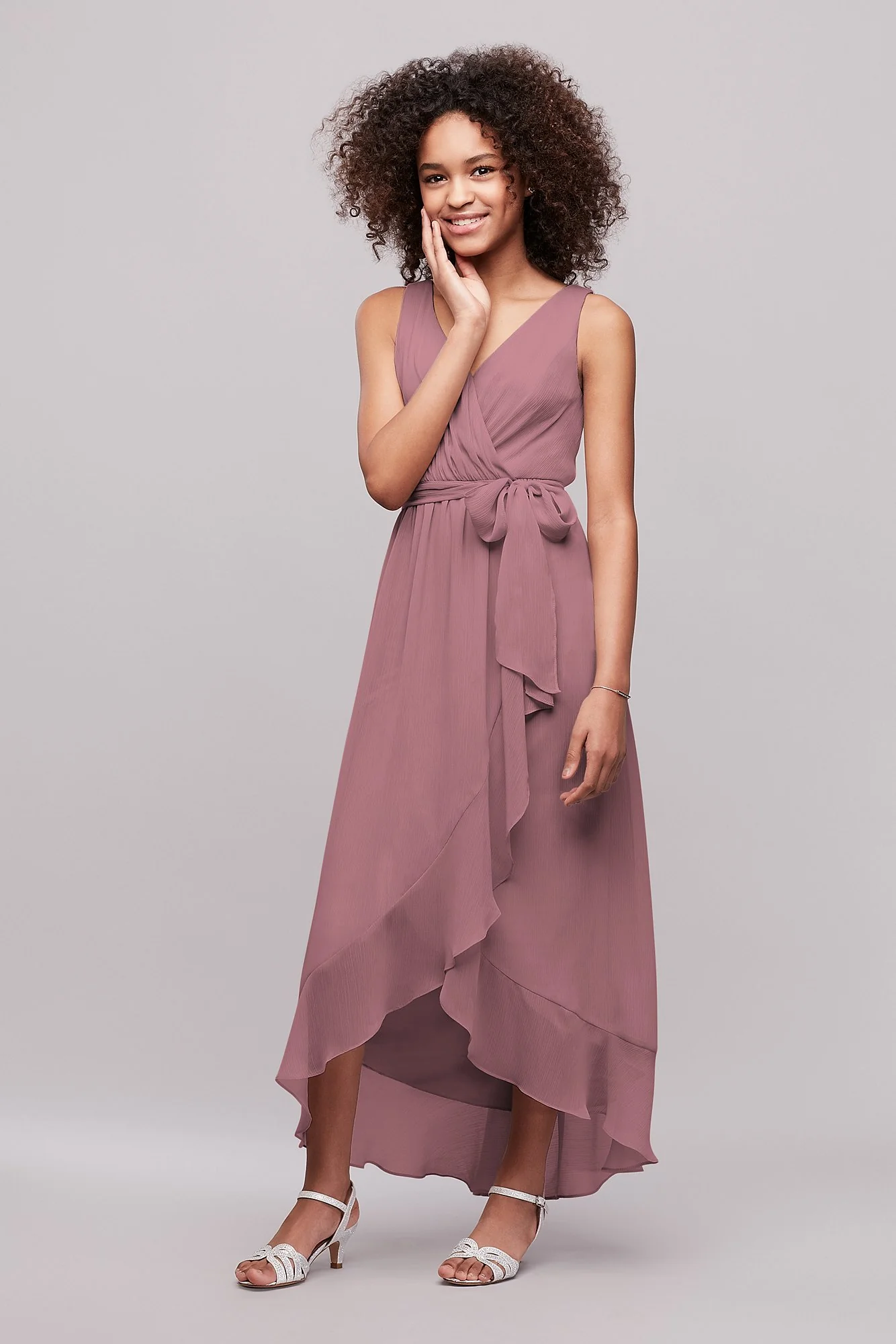 Ruffled Chiffon Faux-Wrap Junior Bridesmaid Dress