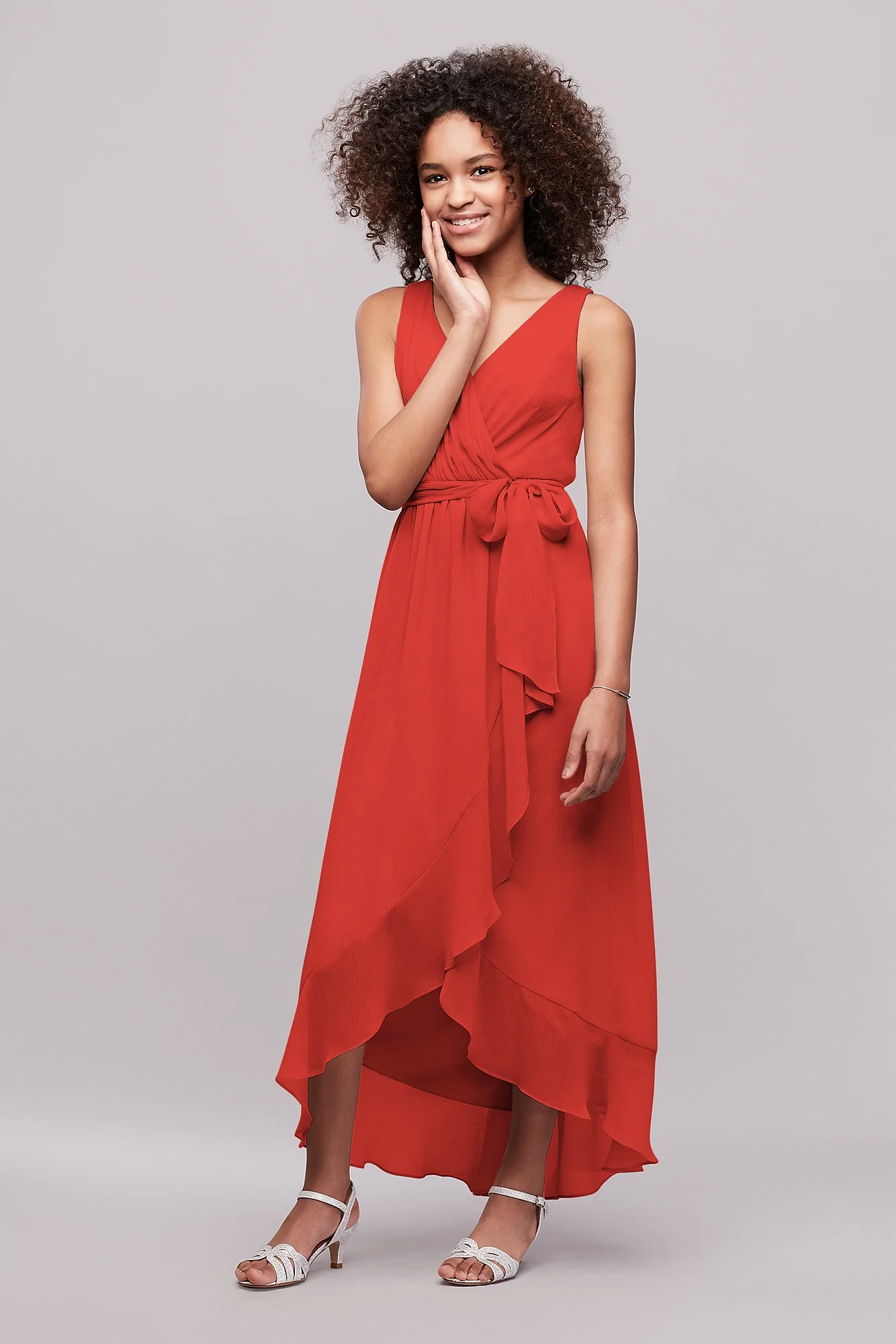 Ruffled Chiffon Faux-Wrap Junior Bridesmaid Dress - Image 11