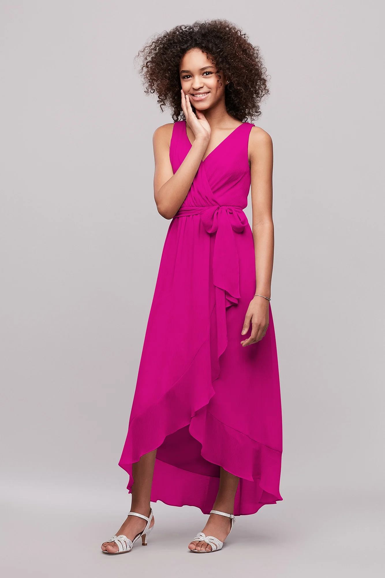 Ruffled Chiffon Faux-Wrap Junior Bridesmaid Dress - Image 12