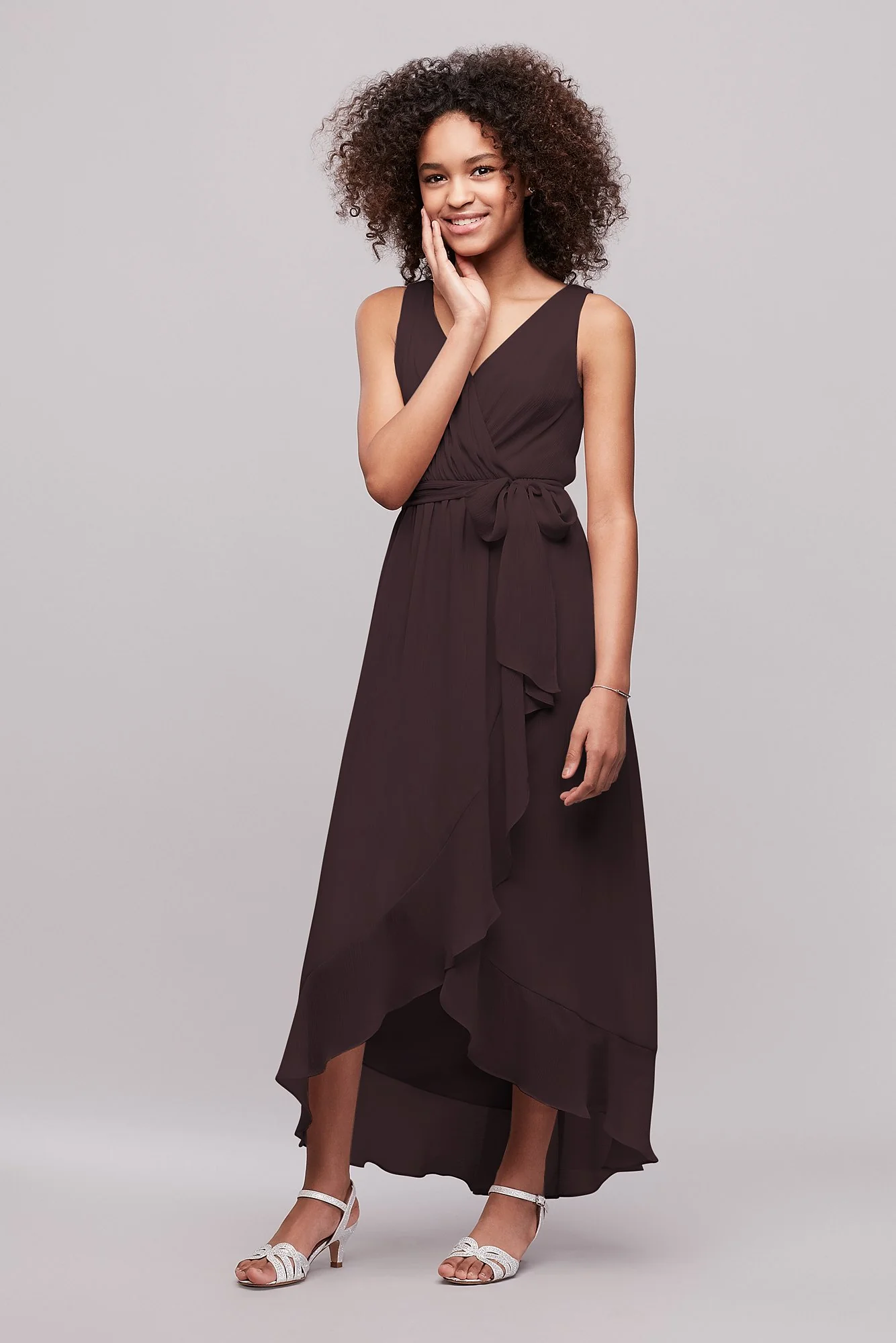 Ruffled Chiffon Faux-Wrap Junior Bridesmaid Dress - Image 13