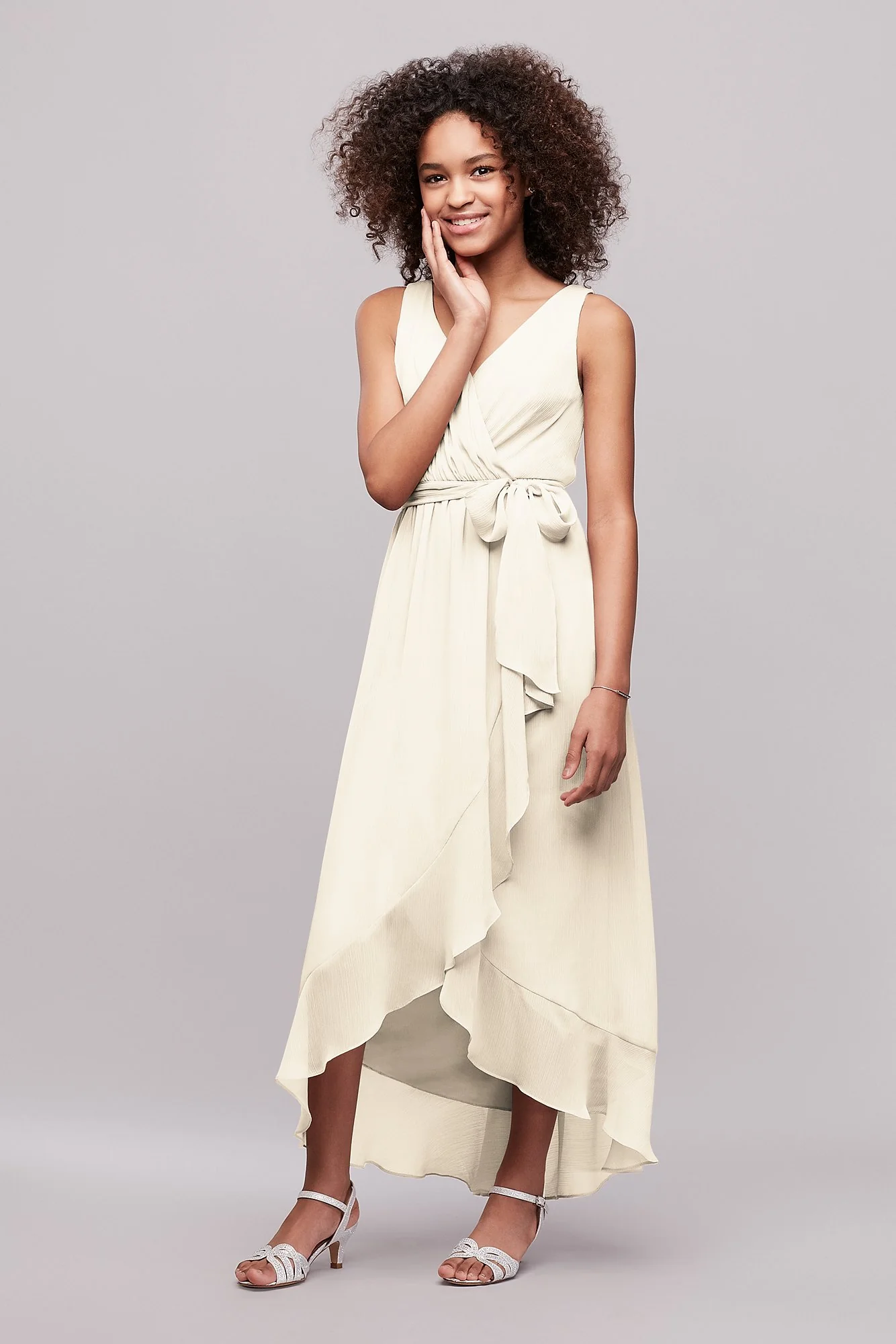 Ruffled Chiffon Faux-Wrap Junior Bridesmaid Dress - Image 14