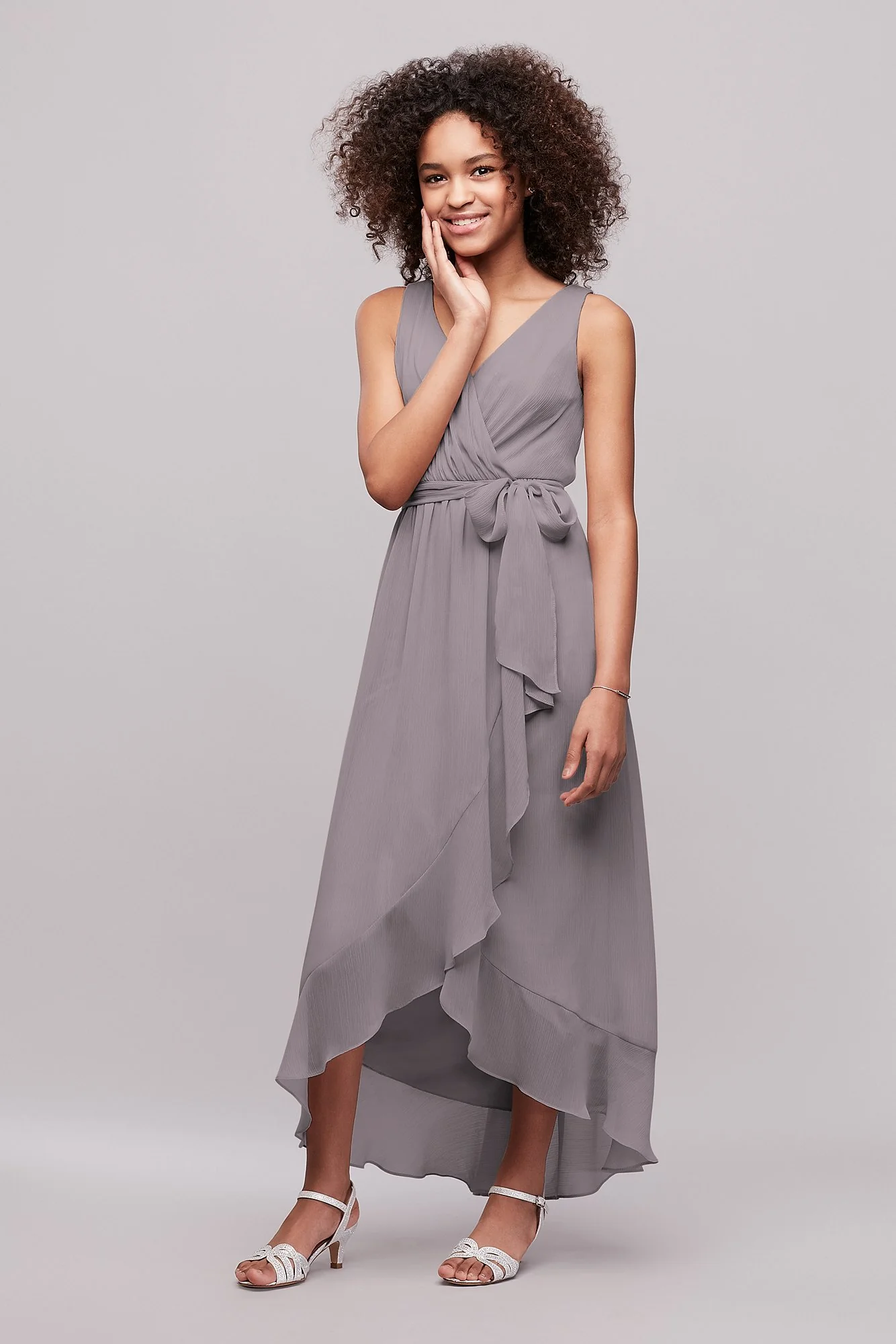 Ruffled Chiffon Faux-Wrap Junior Bridesmaid Dress - Image 15