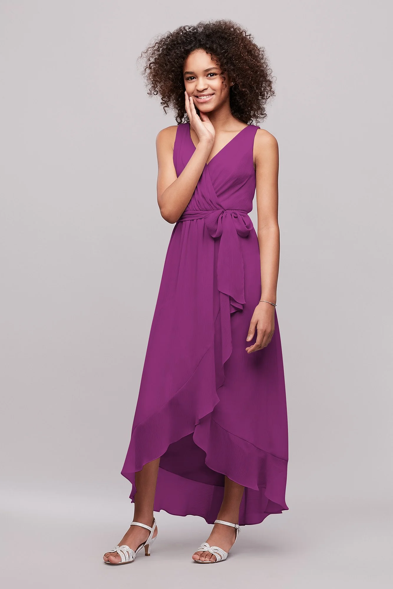 Ruffled Chiffon Faux-Wrap Junior Bridesmaid Dress - Image 16