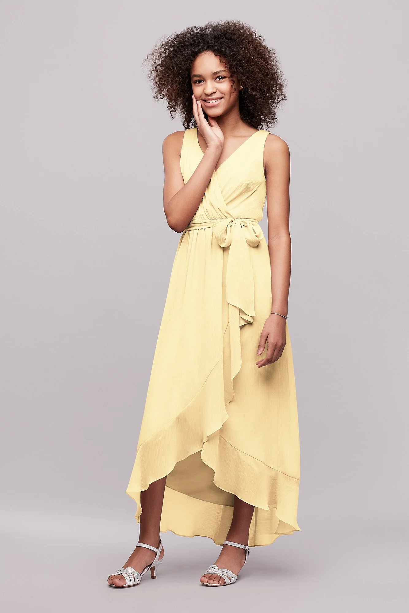 Ruffled Chiffon Faux-Wrap Junior Bridesmaid Dress - Image 17