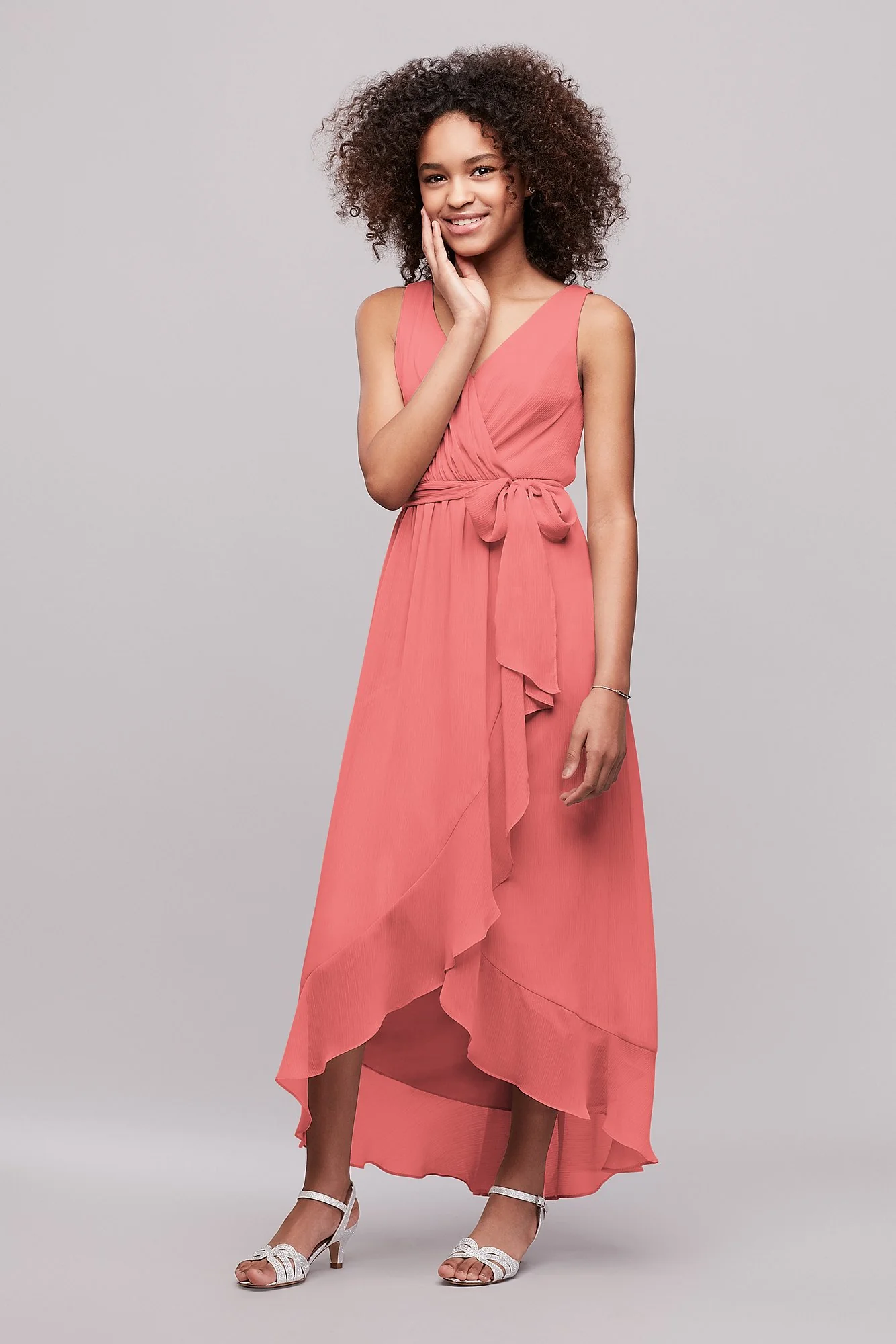 Ruffled Chiffon Faux-Wrap Junior Bridesmaid Dress - Image 18