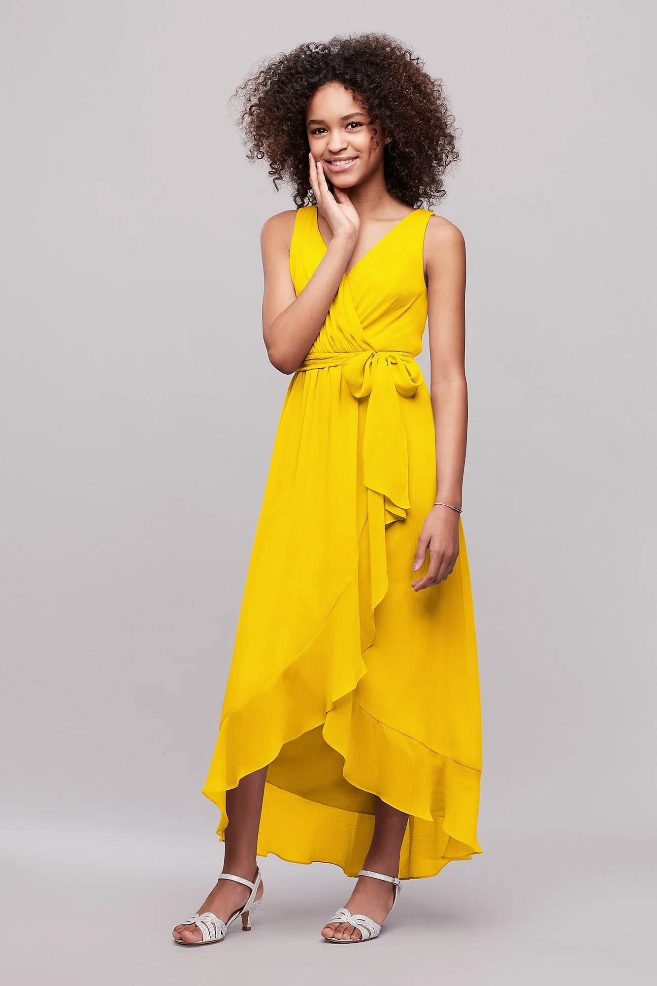 Ruffled Chiffon Faux-Wrap Junior Bridesmaid Dress - Image 19
