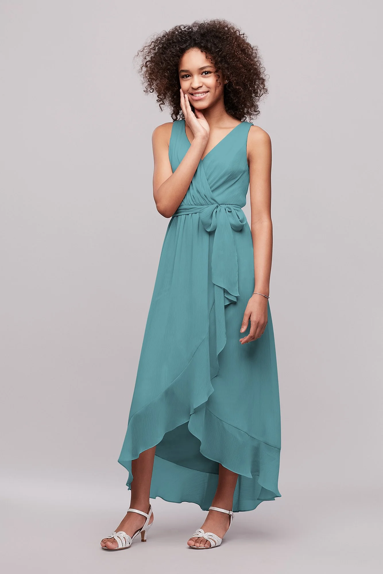 Ruffled Chiffon Faux-Wrap Junior Bridesmaid Dress - Image 2