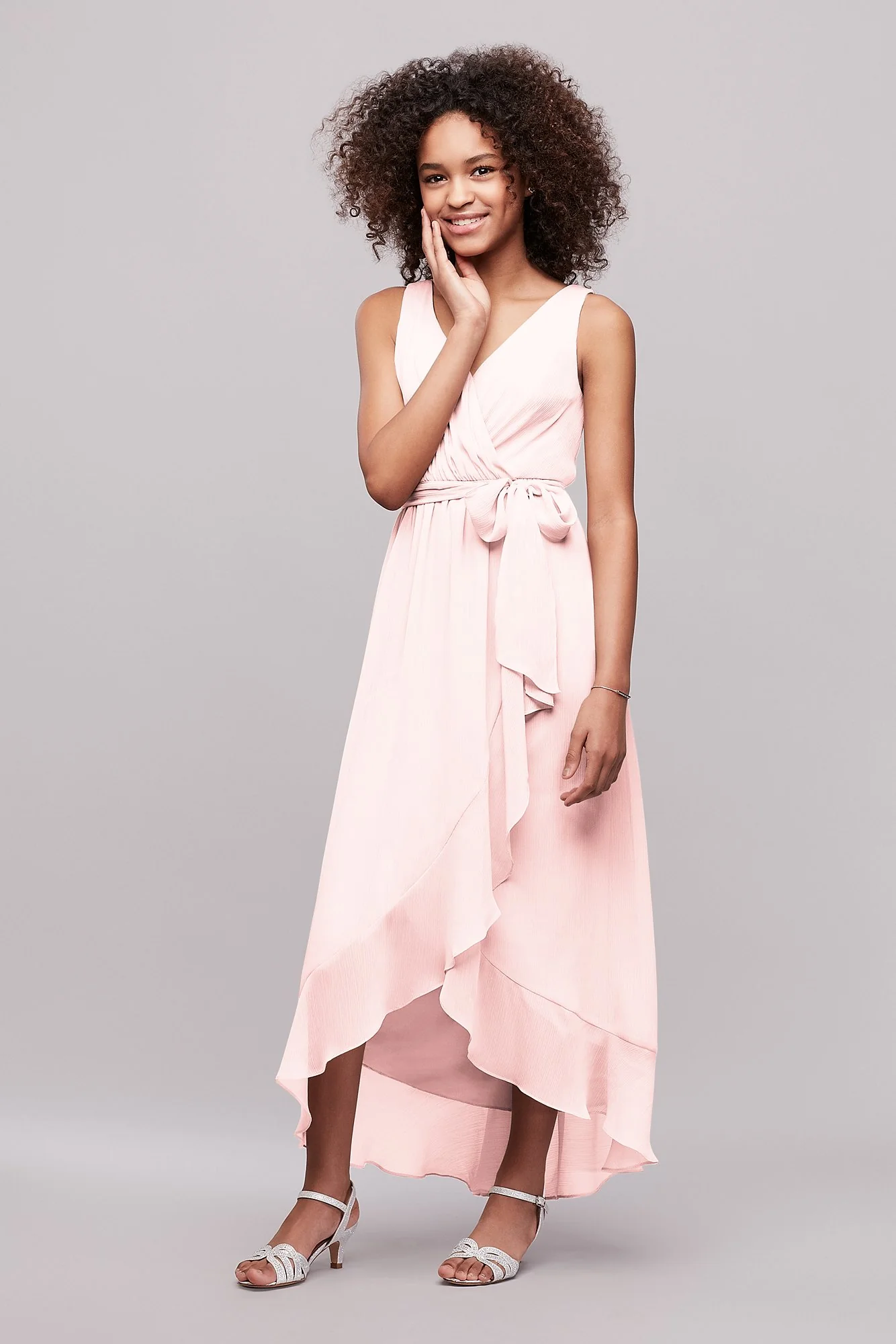 Ruffled Chiffon Faux-Wrap Junior Bridesmaid Dress - Image 20