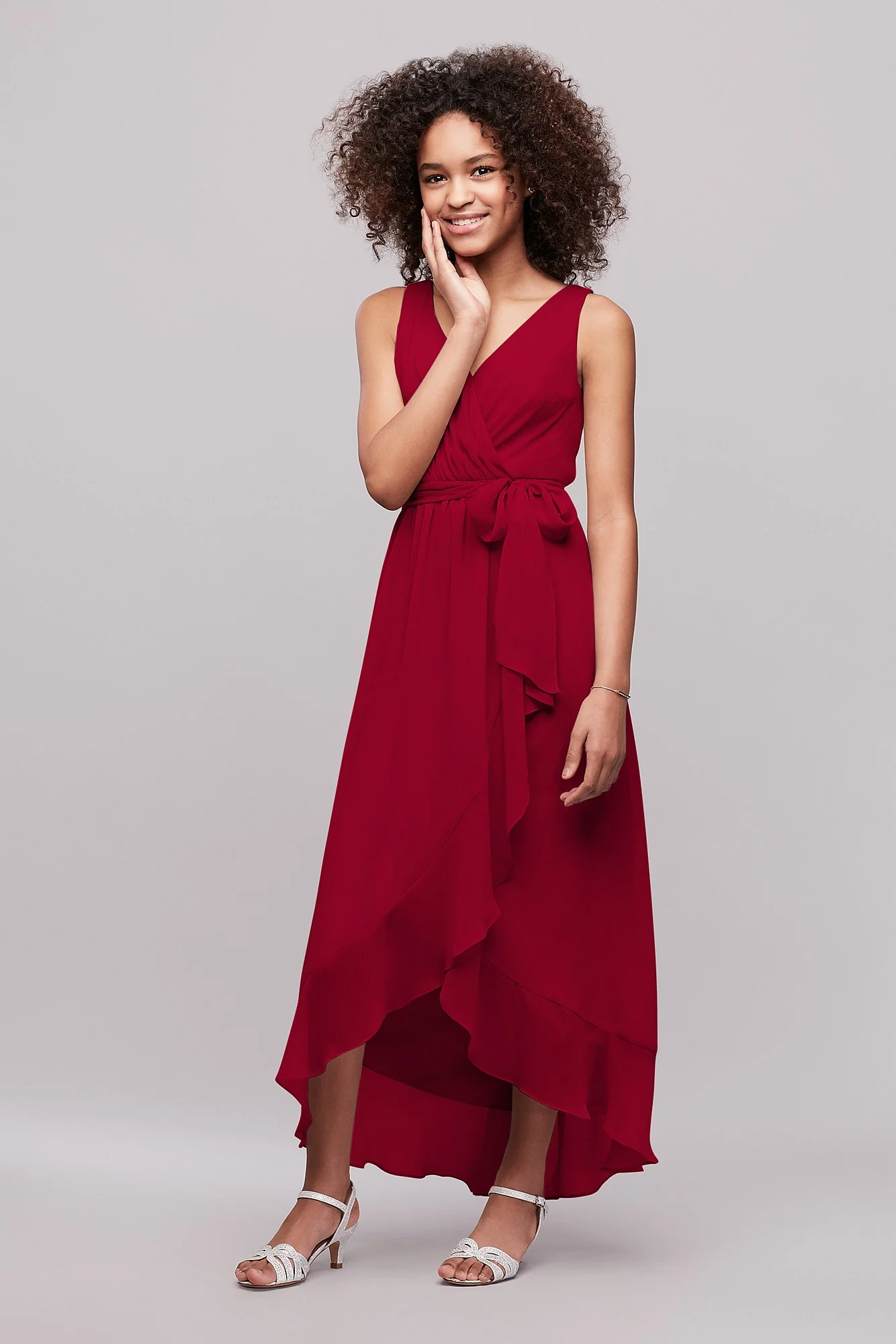 Ruffled Chiffon Faux-Wrap Junior Bridesmaid Dress - Image 21