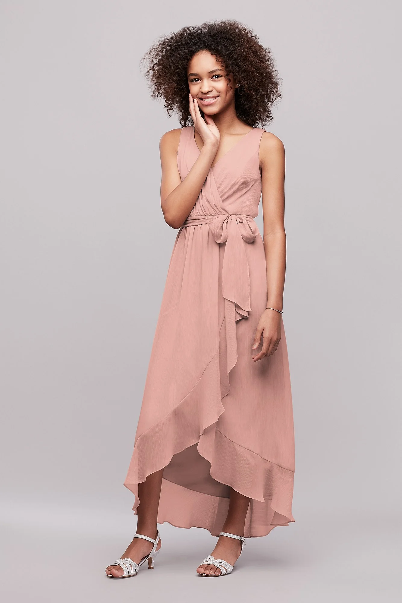 Ruffled Chiffon Faux-Wrap Junior Bridesmaid Dress - Image 23
