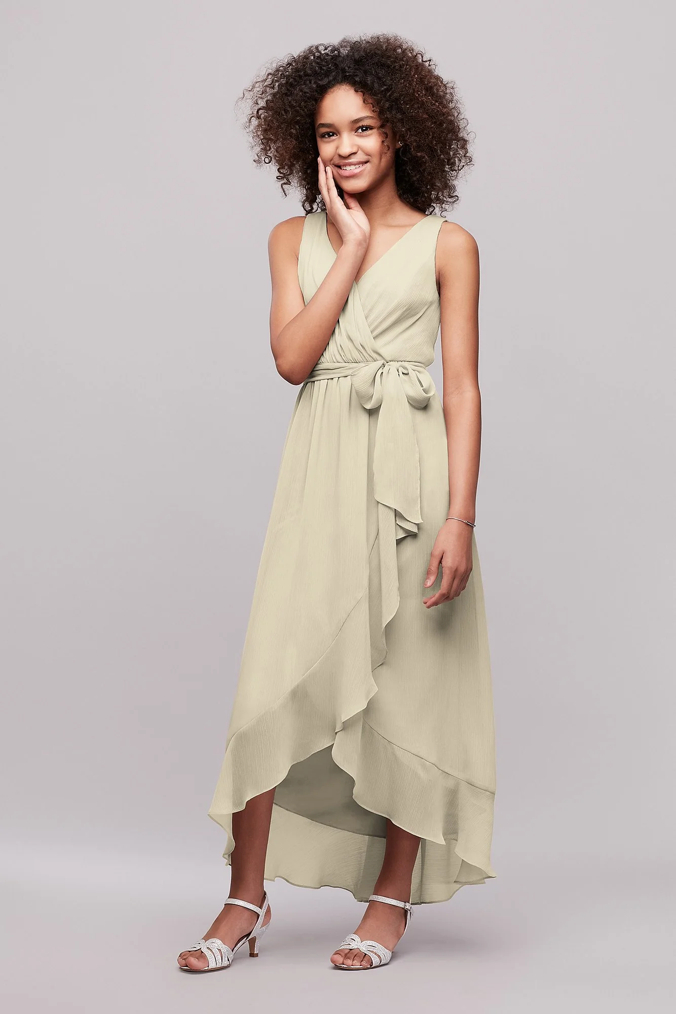 Ruffled Chiffon Faux-Wrap Junior Bridesmaid Dress - Image 24