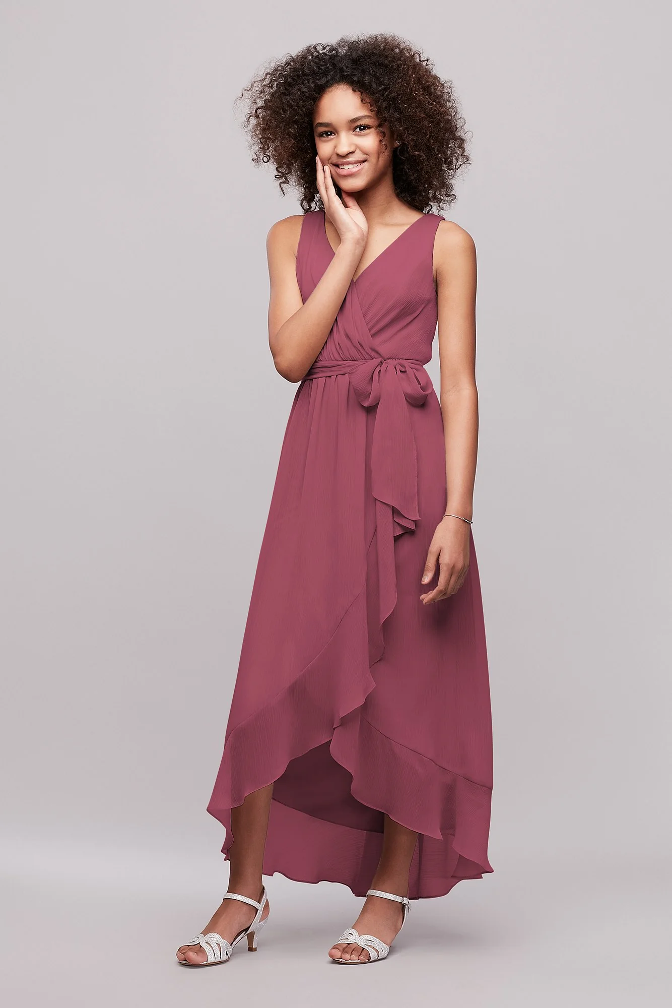 Ruffled Chiffon Faux-Wrap Junior Bridesmaid Dress - Image 25