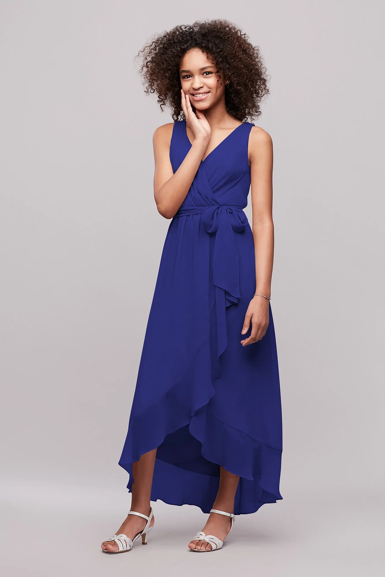 Ruffled Chiffon Faux-Wrap Junior Bridesmaid Dress - Image 27