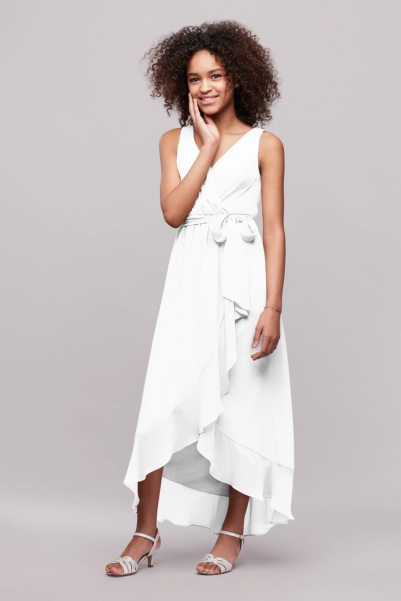 Ruffled Chiffon Faux-Wrap Junior Bridesmaid Dress - Image 28
