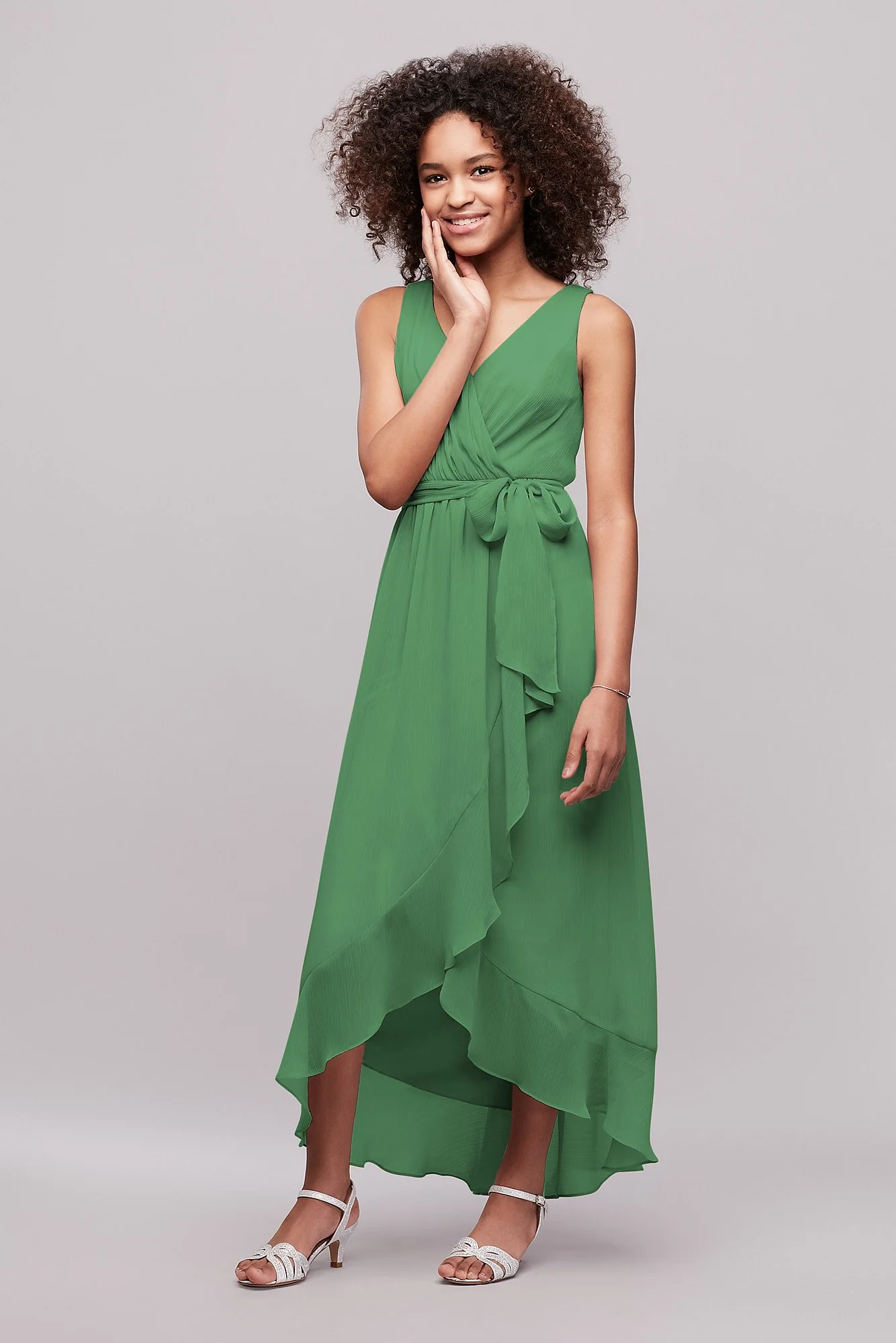 Ruffled Chiffon Faux-Wrap Junior Bridesmaid Dress - Image 29