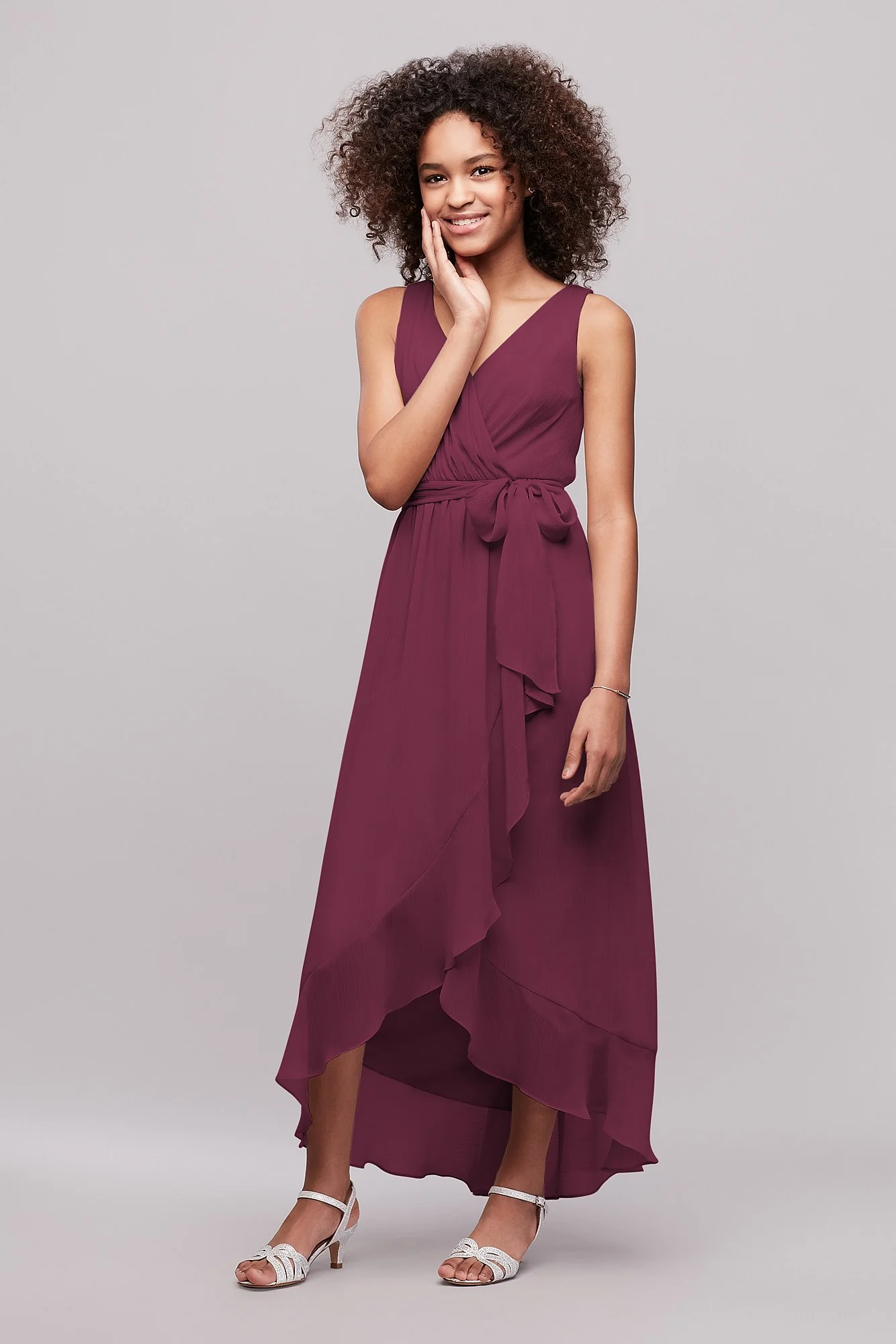 Ruffled Chiffon Faux-Wrap Junior Bridesmaid Dress - Image 30