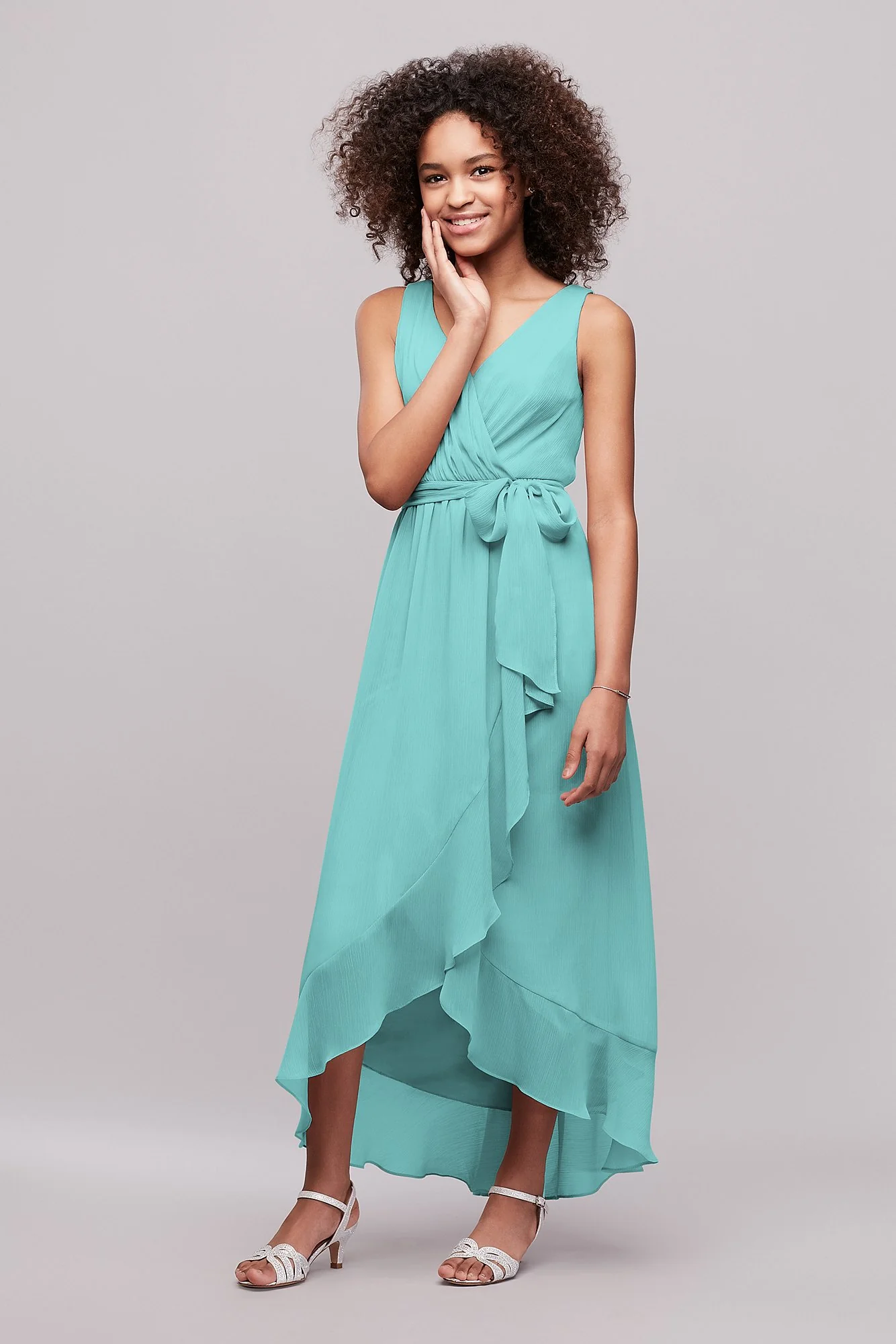 Ruffled Chiffon Faux-Wrap Junior Bridesmaid Dress - Image 31