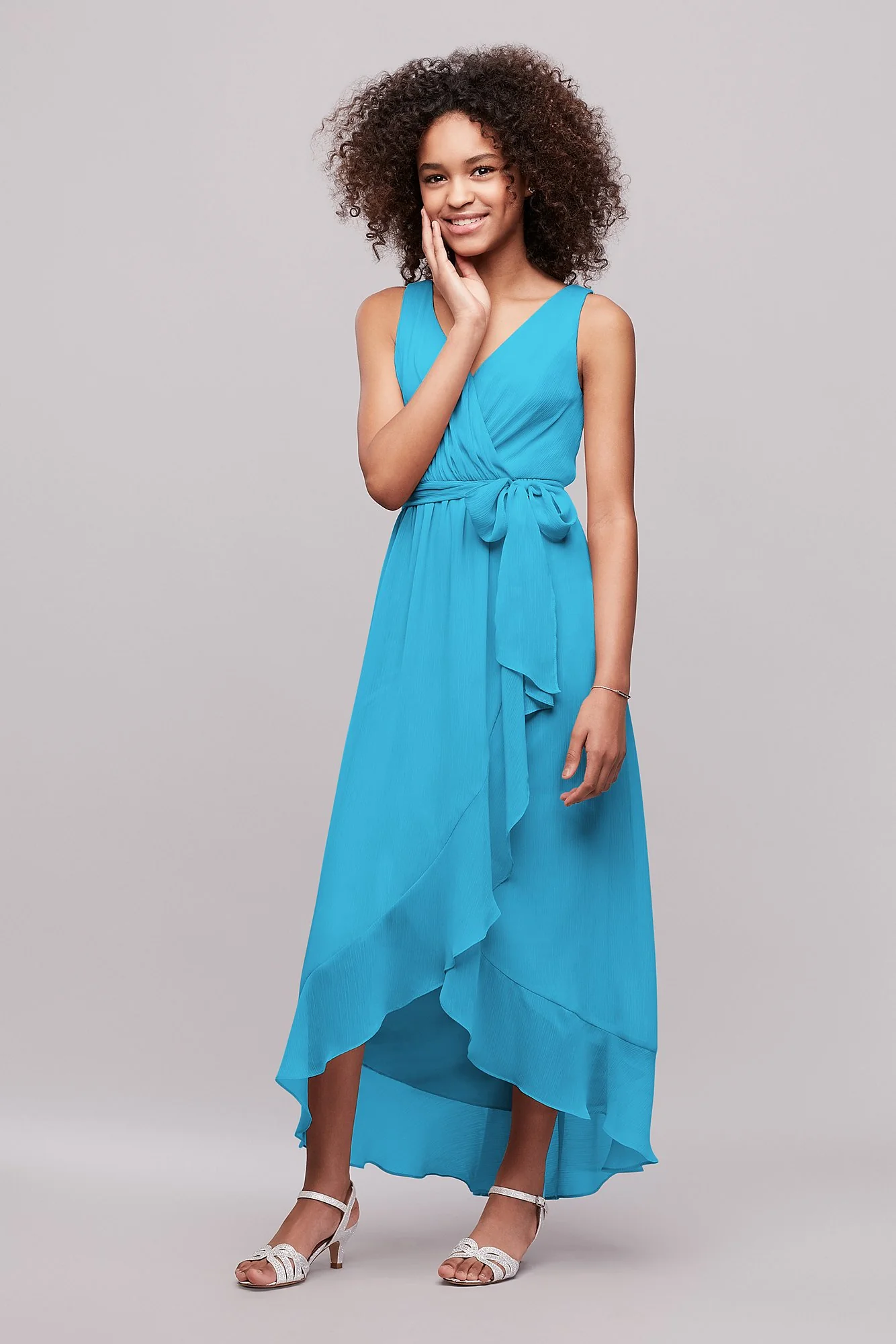 Ruffled Chiffon Faux-Wrap Junior Bridesmaid Dress - Image 32