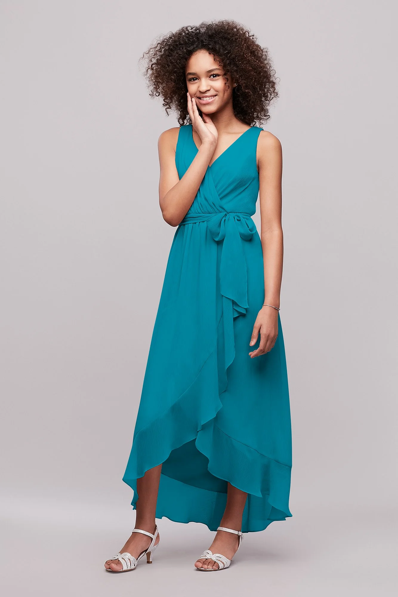 Ruffled Chiffon Faux-Wrap Junior Bridesmaid Dress - Image 33