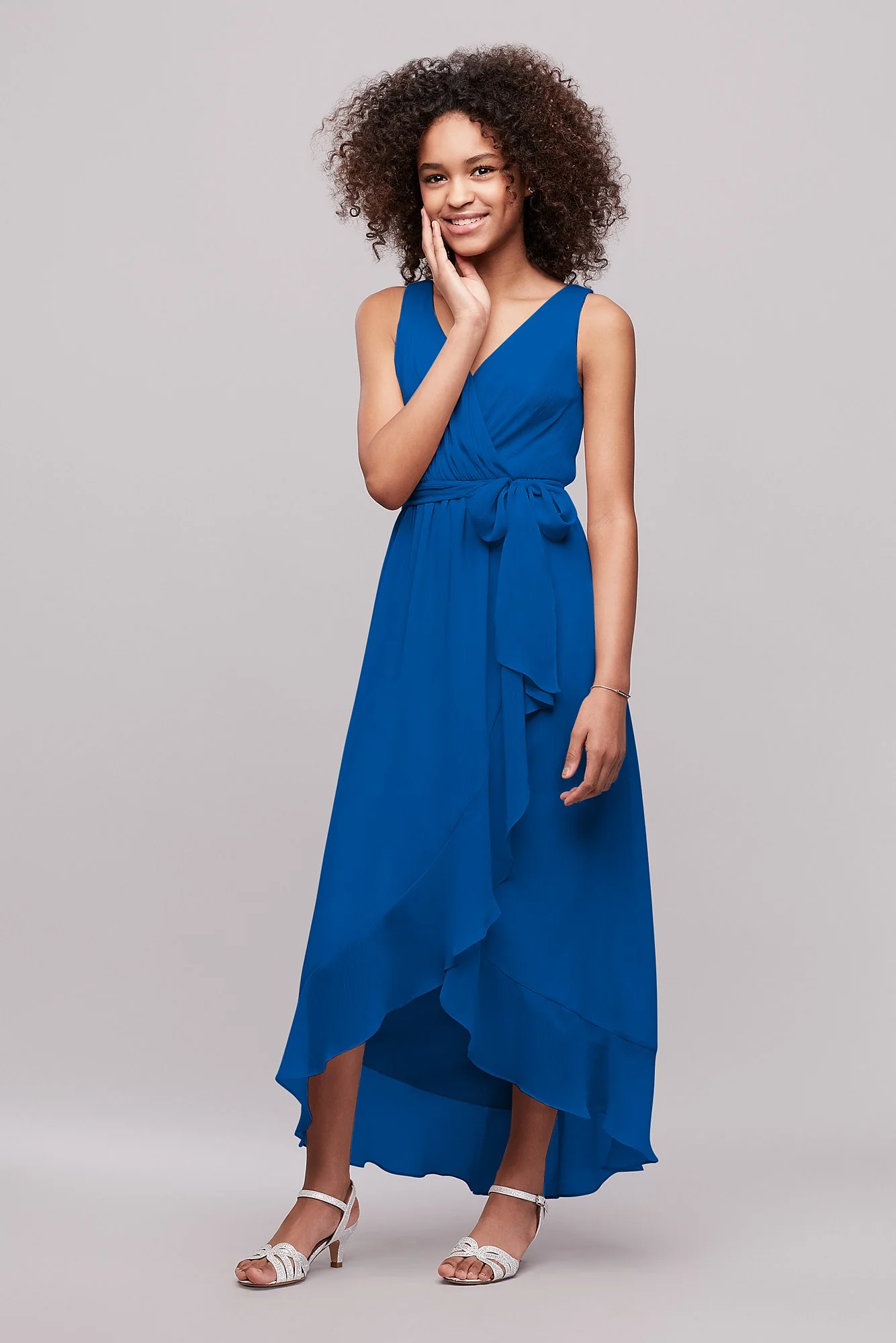 Ruffled Chiffon Faux-Wrap Junior Bridesmaid Dress - Image 34