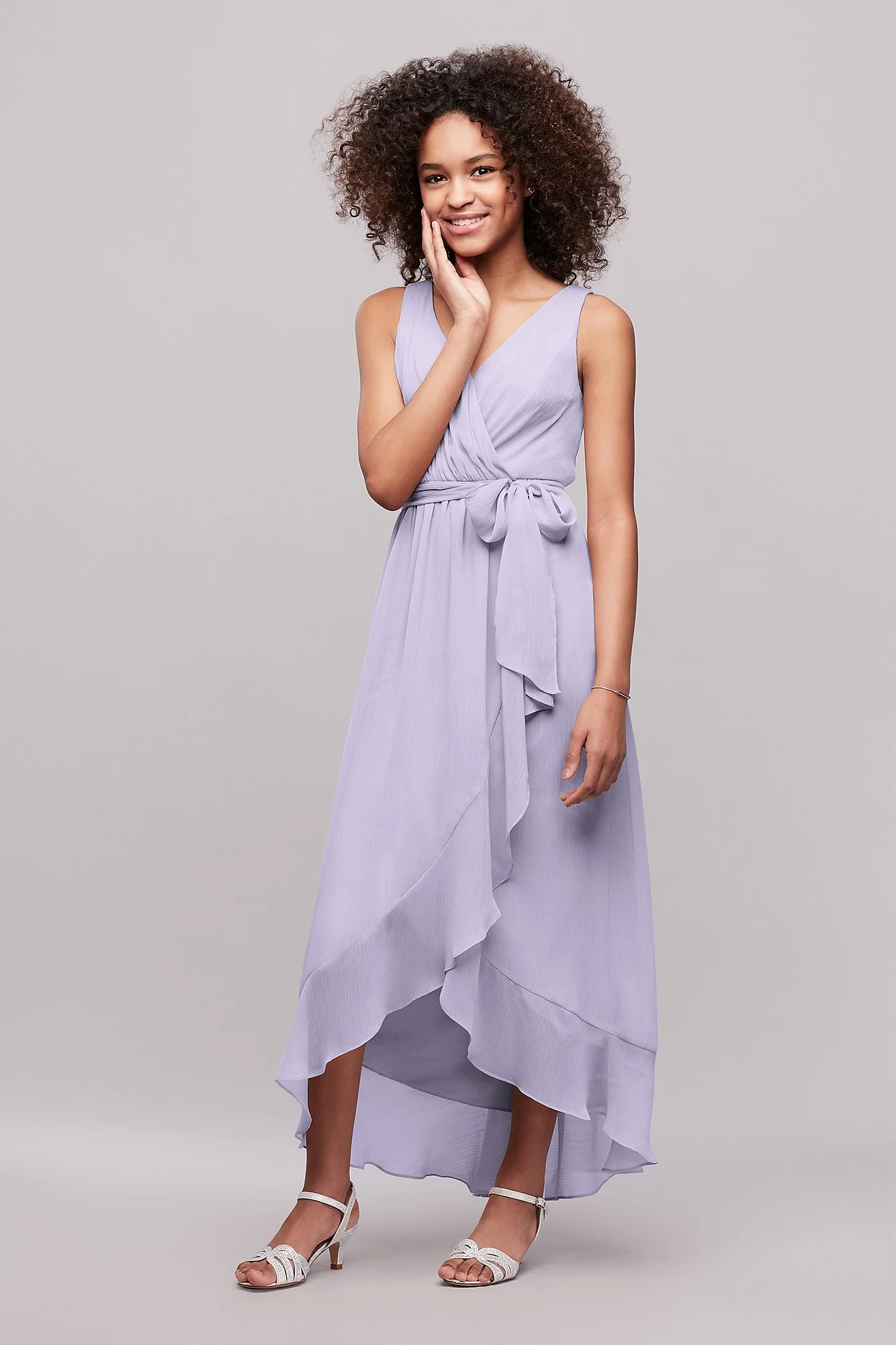 Ruffled Chiffon Faux-Wrap Junior Bridesmaid Dress - Image 35