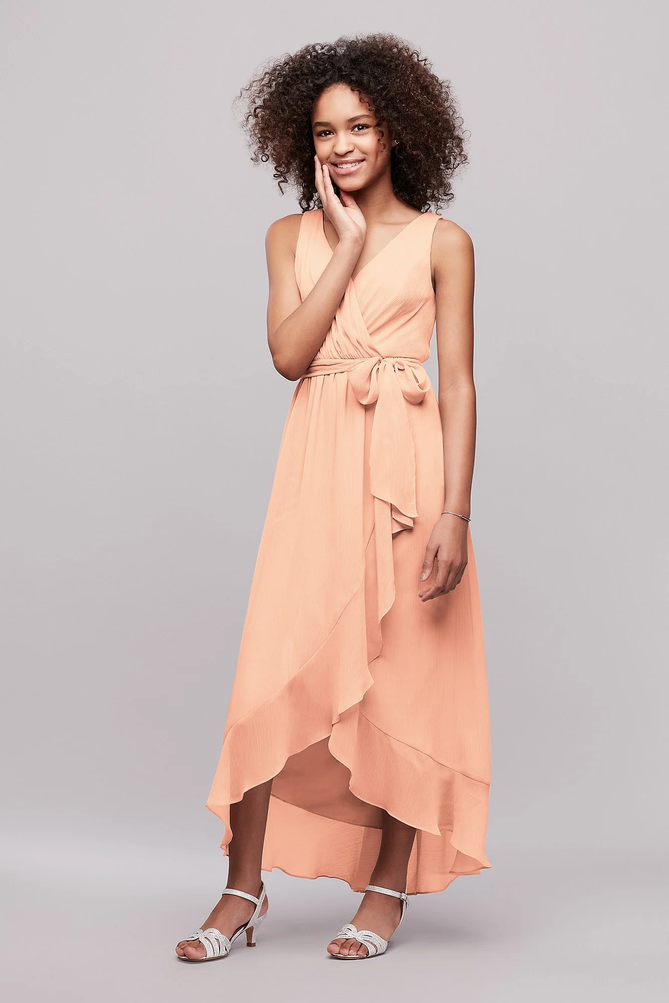 Ruffled Chiffon Faux-Wrap Junior Bridesmaid Dress - Image 37