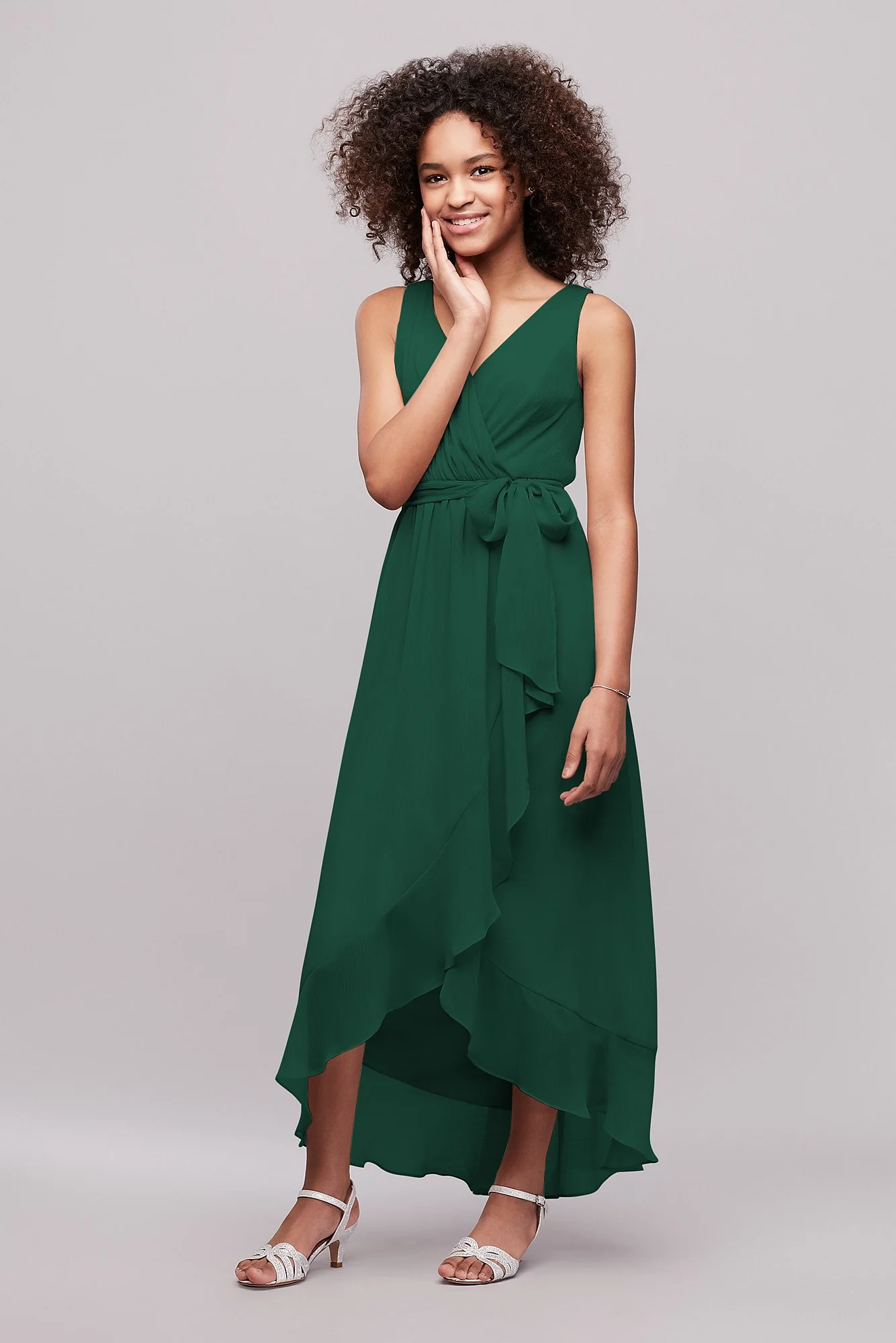 Ruffled Chiffon Faux-Wrap Junior Bridesmaid Dress - Image 39