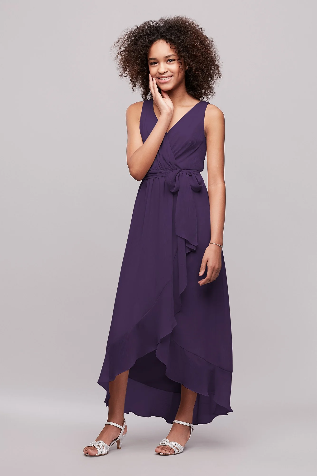 Ruffled Chiffon Faux-Wrap Junior Bridesmaid Dress - Image 4
