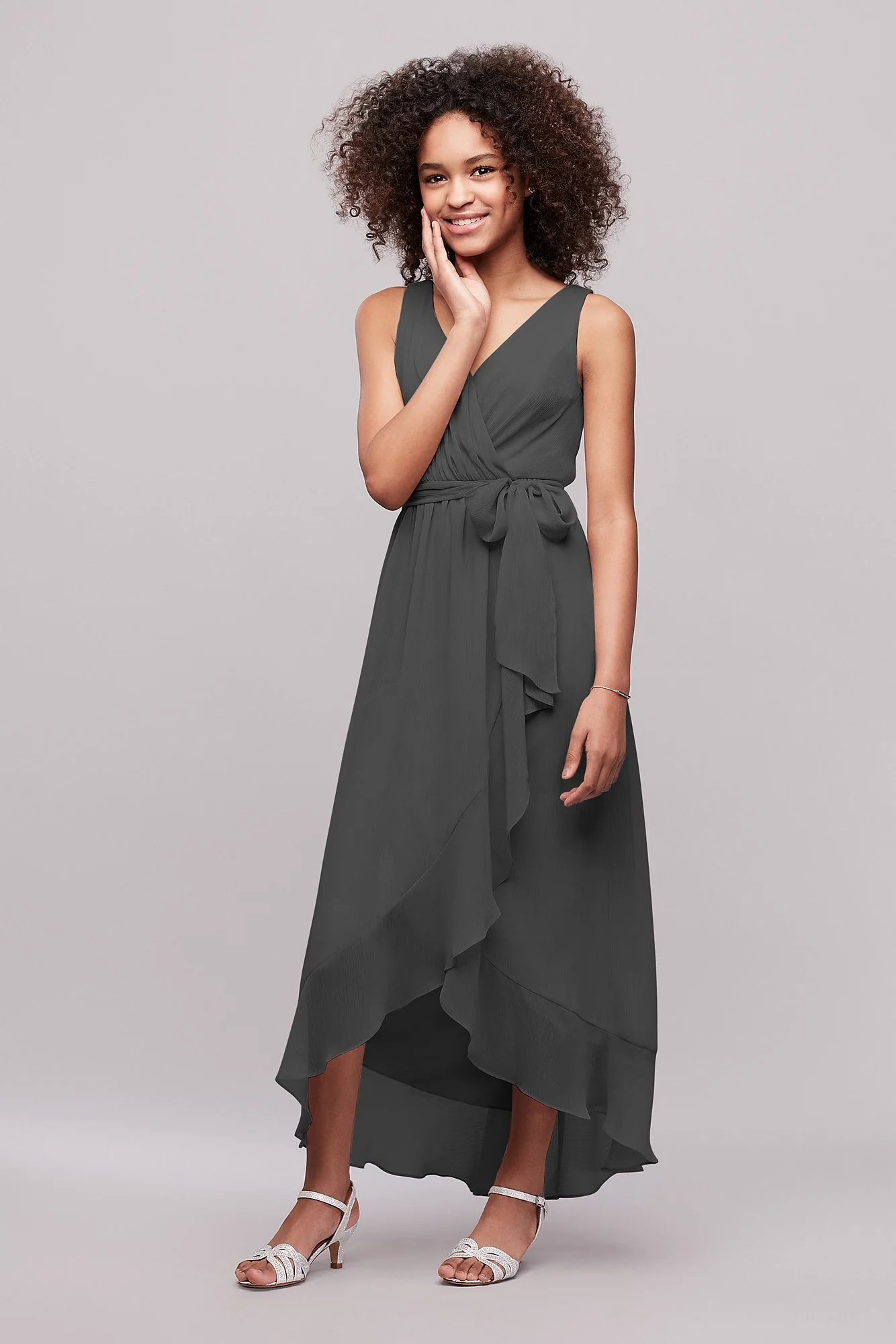 Ruffled Chiffon Faux-Wrap Junior Bridesmaid Dress - Image 40
