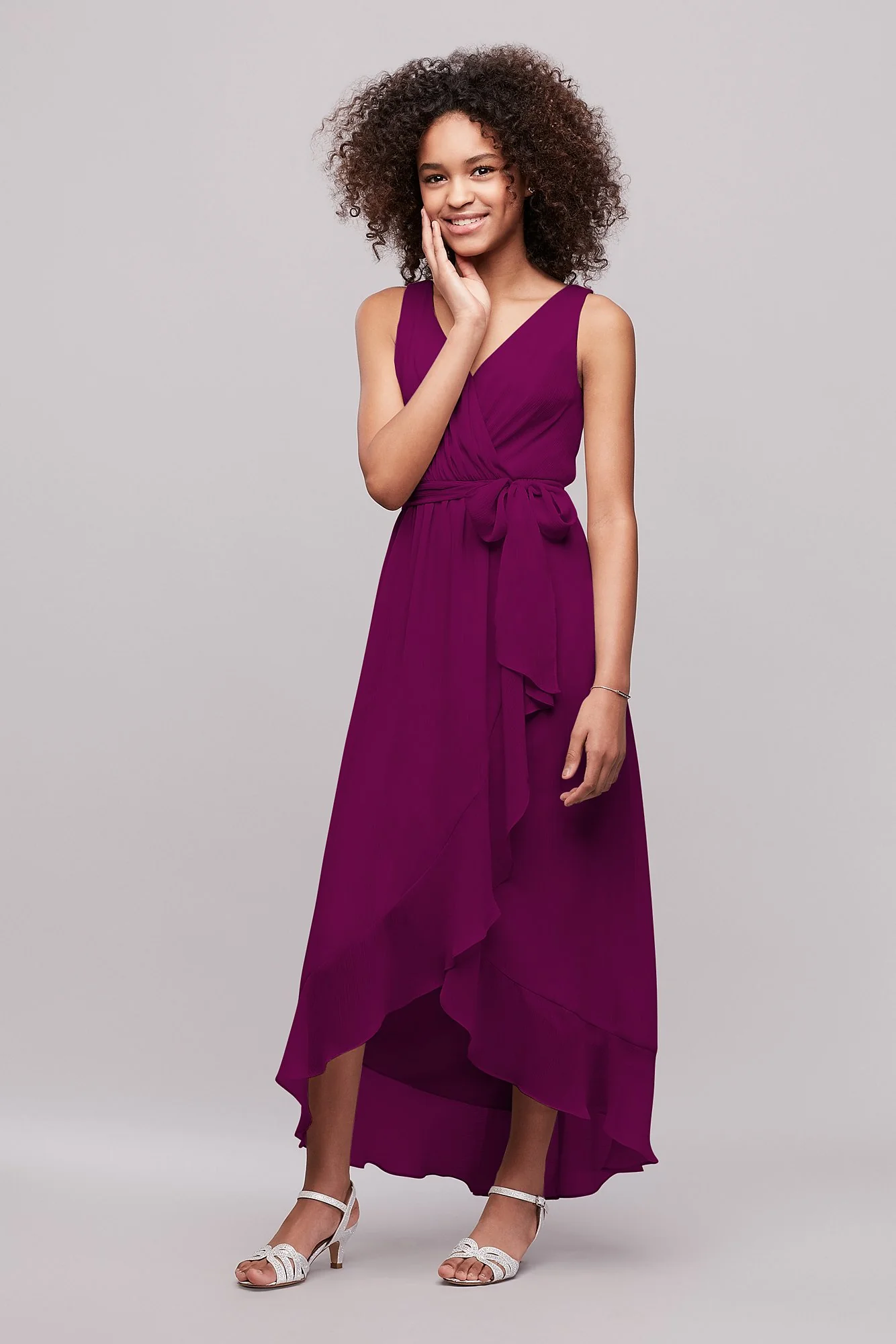 Ruffled Chiffon Faux-Wrap Junior Bridesmaid Dress - Image 41