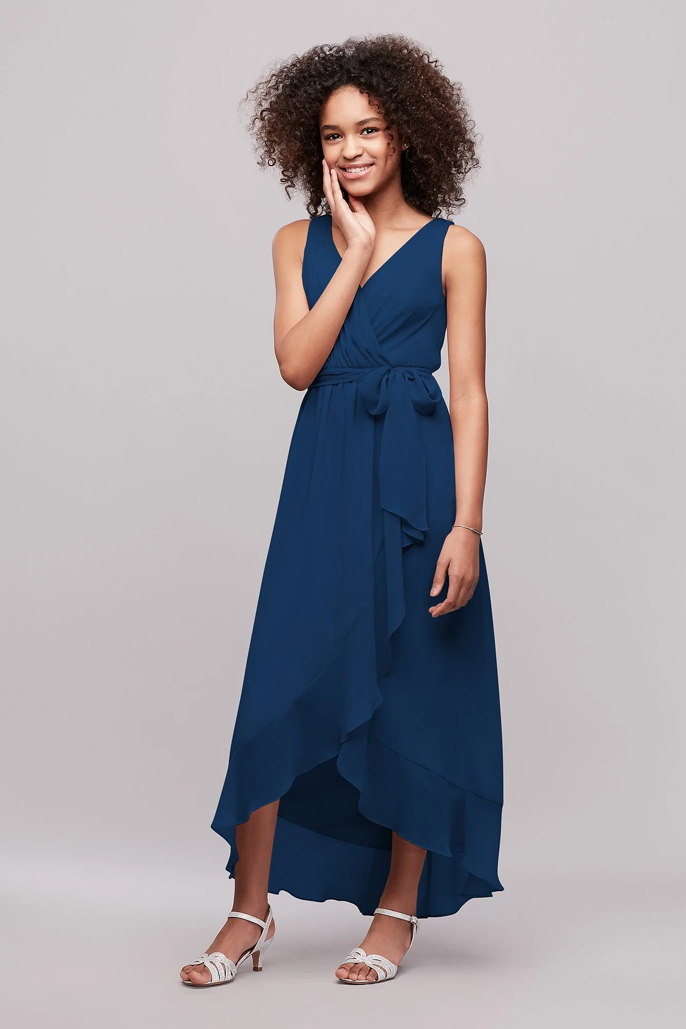 Ruffled Chiffon Faux-Wrap Junior Bridesmaid Dress - Image 42