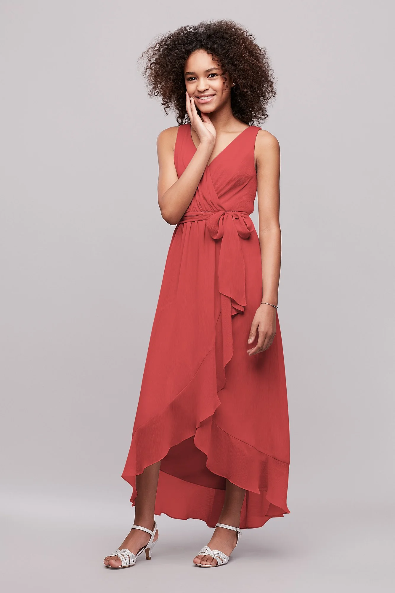 Ruffled Chiffon Faux-Wrap Junior Bridesmaid Dress - Image 43