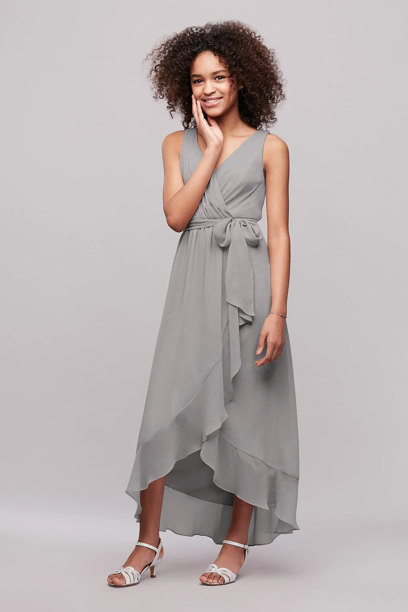 Ruffled Chiffon Faux-Wrap Junior Bridesmaid Dress - Image 44
