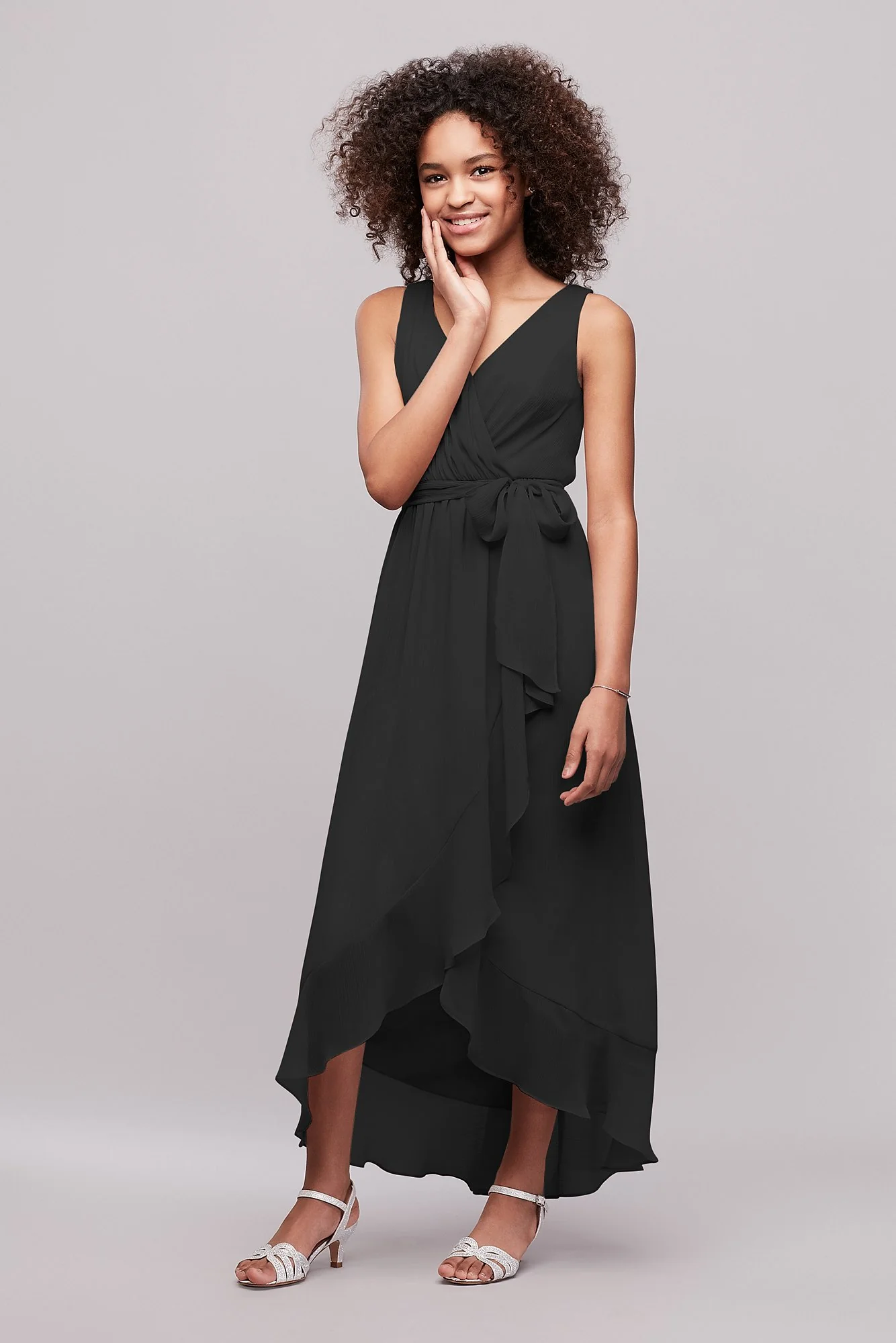 Ruffled Chiffon Faux-Wrap Junior Bridesmaid Dress - Image 45