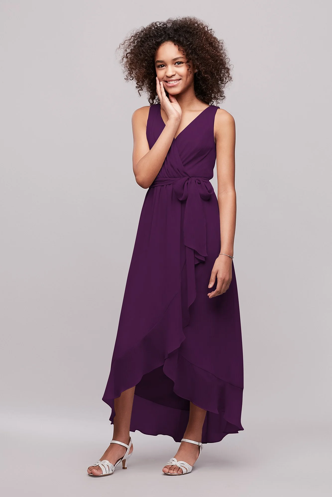 Ruffled Chiffon Faux-Wrap Junior Bridesmaid Dress - Image 47