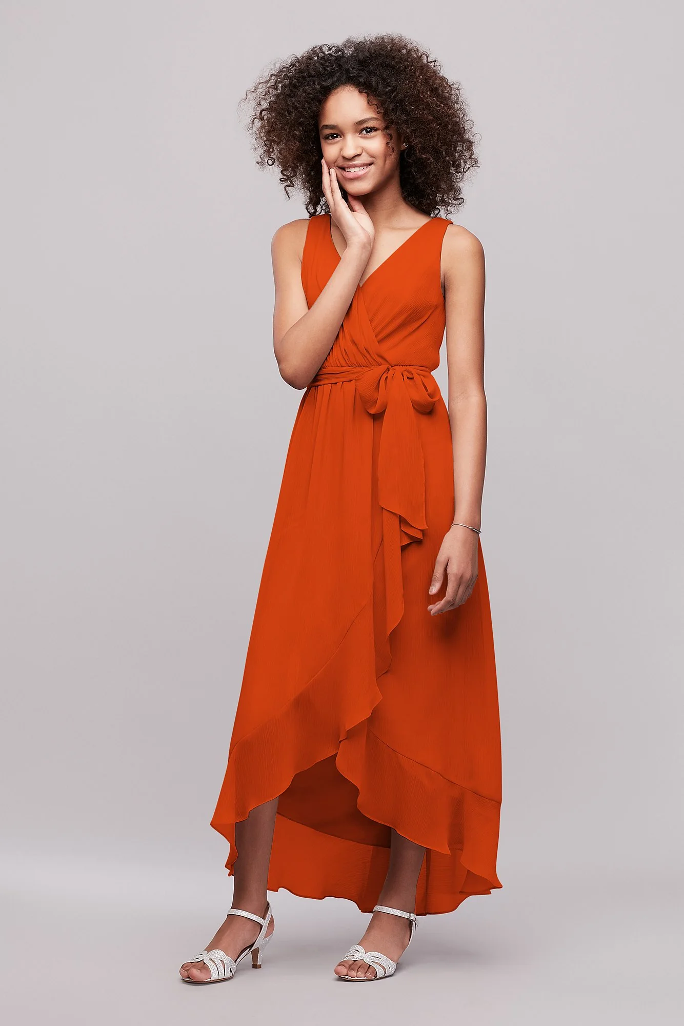 Ruffled Chiffon Faux-Wrap Junior Bridesmaid Dress - Image 48